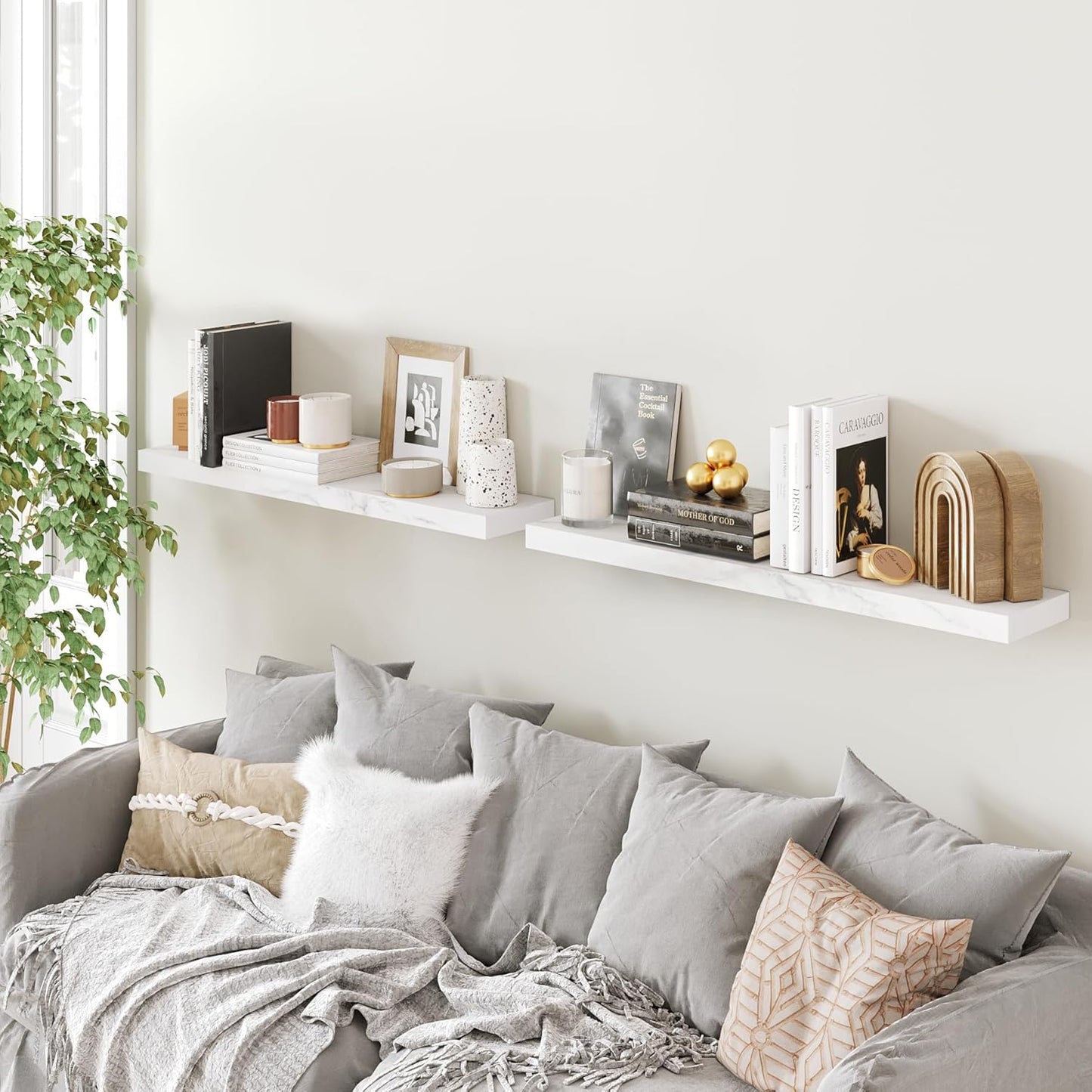 BAMEOS Floating Shelves,40 in W x 8in D Wall Mounted Wooden Shelves with Invisible Brackets Set of 2, Hanging Wall Shelves Decoration for Bedroom, Bathroom, Living Room and Kitchen