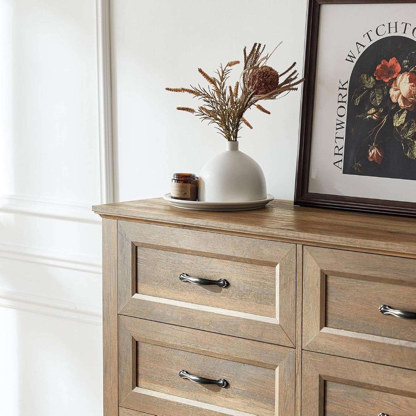 LINSY HOME Farmhouse 8 Drawers Dresser Chests for Bedroom, Wood Dresser Wide Chest of Drawers, Storage Dressers Organizer for Bedroom, Living Room,Hallway, SGS Certified