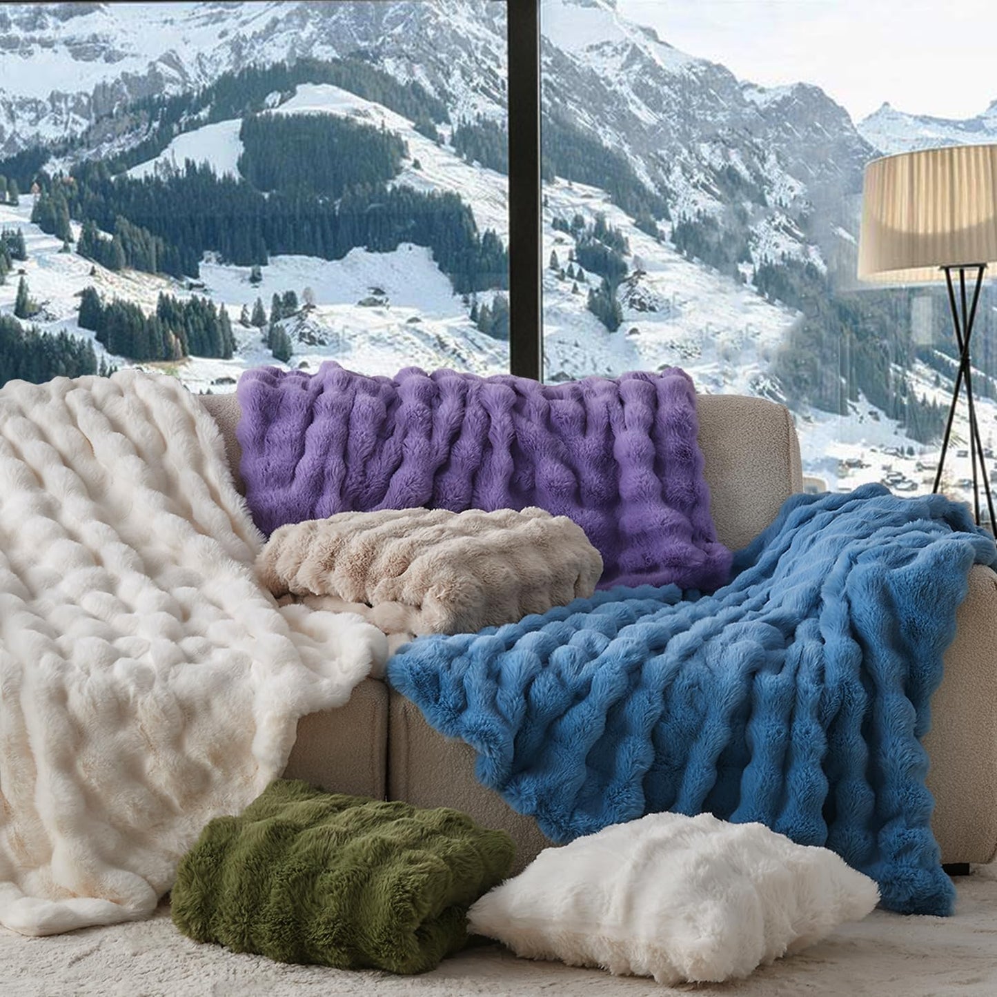 Lotus Karen Faux Fur Throw Blanket Purple - Big Bubble Rabbit Fluff Blanket for Couch Bed Sofa,Softest Fluffy Fuzzy Cozy Blanket,Thick Furry Plush Shaggy Warm Blankets for Women,50x60 Inches