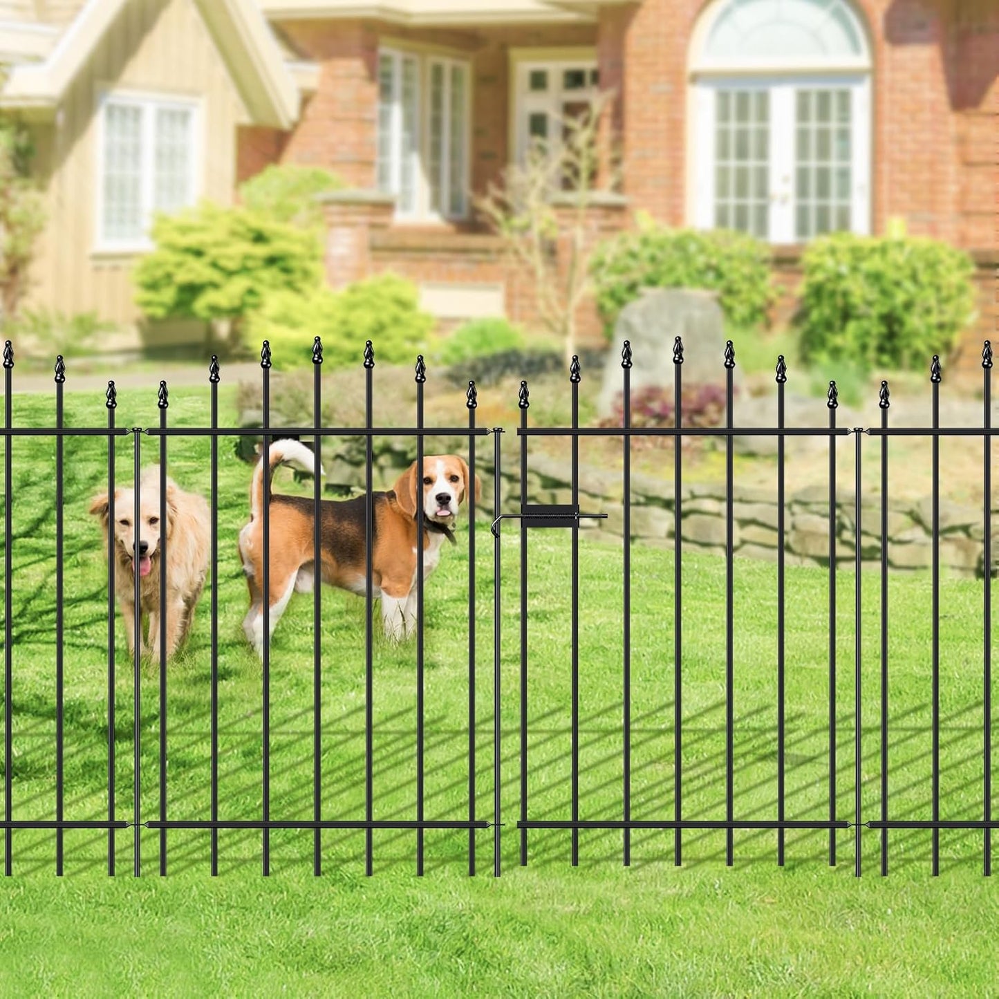 Metal Garden Fence with Gate 36 in H x 12 ft L, 1 Gate + 5 Panels Border Dog Fence Panels Animal Barrier, No Dig Garden Fencing for Yard Patio Flower Bed Lawn Outdoor, Arch Black