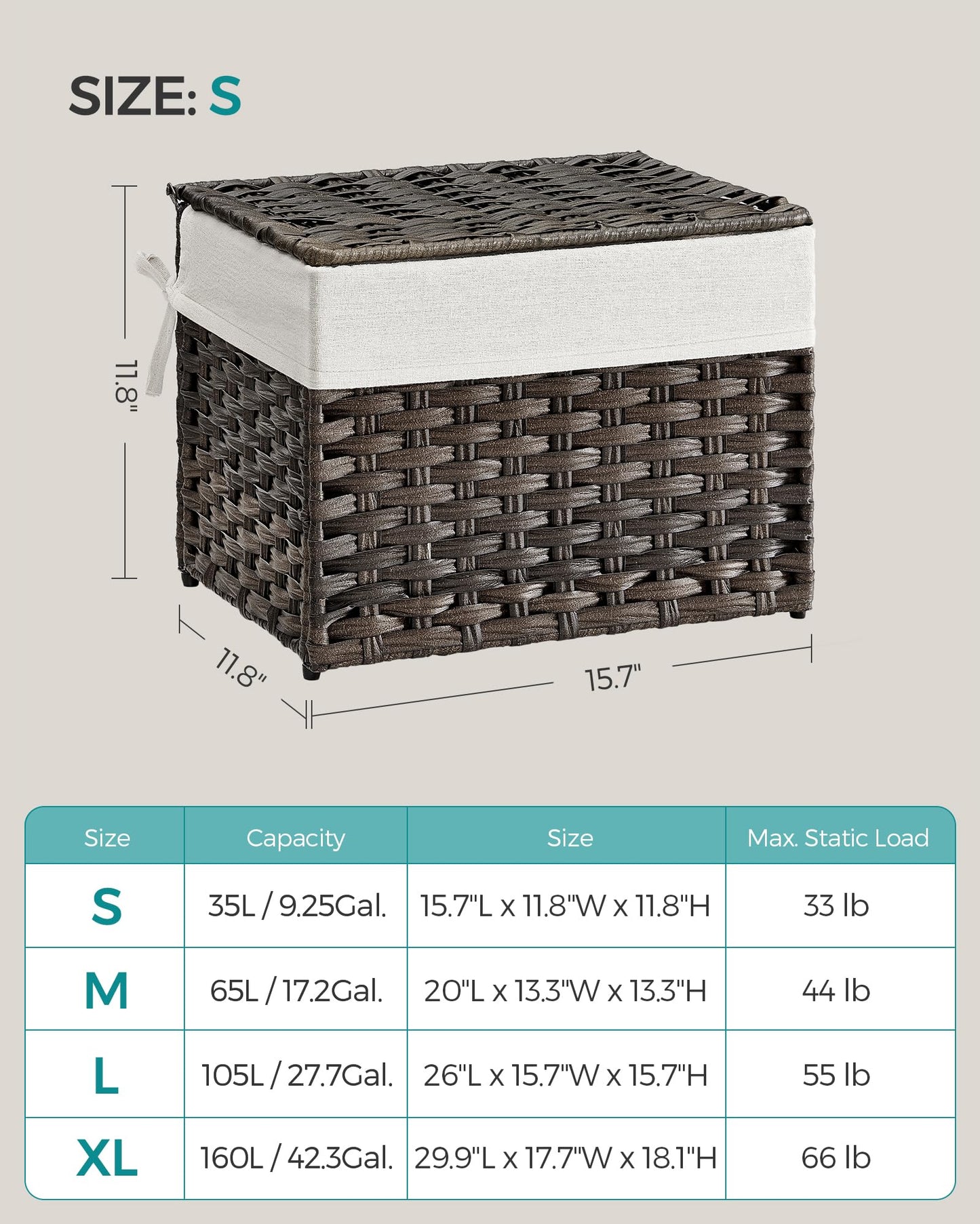 SONGMICS Storage Basket with Lid, Woven Blanket Storage Bin with Handles, Foldable, Removable