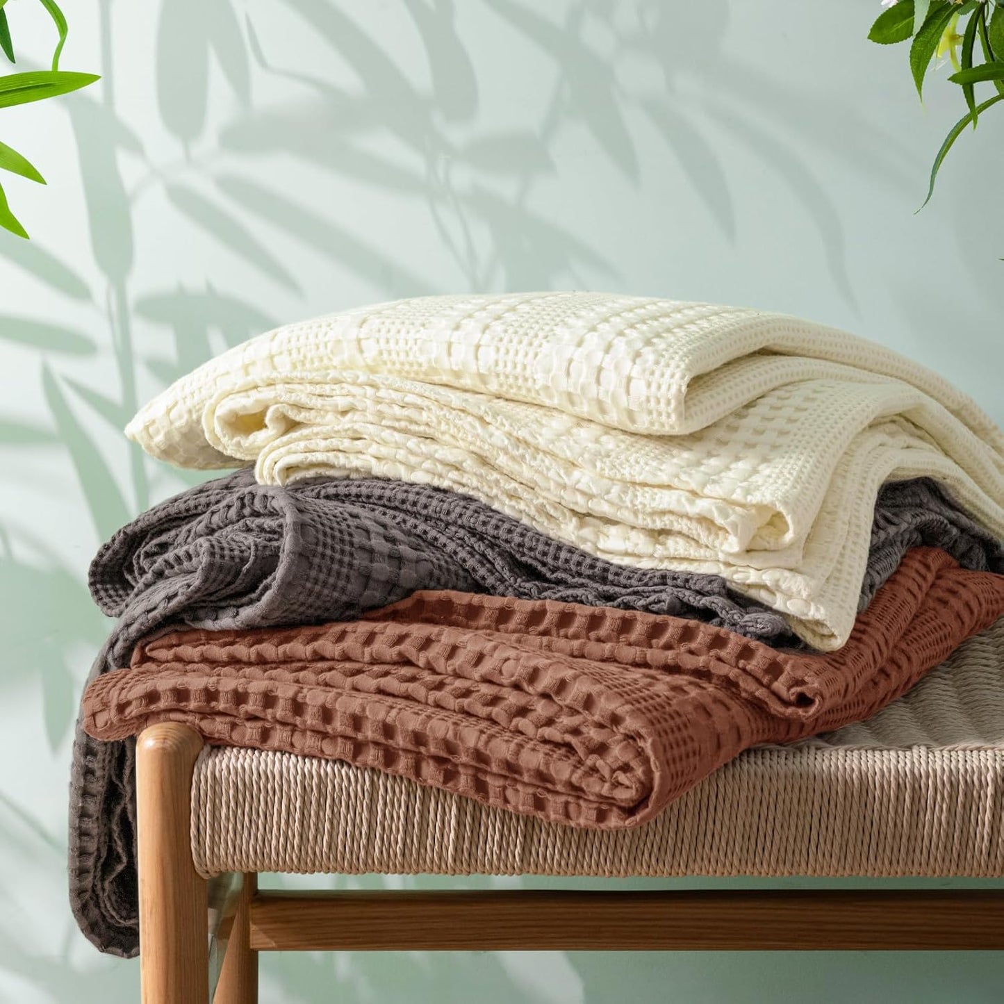 PHF Cooling Waffle Blanket Queen Size, Lightweight 60% Rayon Derived from Bamboo & 40% Cotton Breathable Blanket for Hot Sleepers, Soft and Luxury for Bed Couch and Sofa, 90"x90", Dark Grey