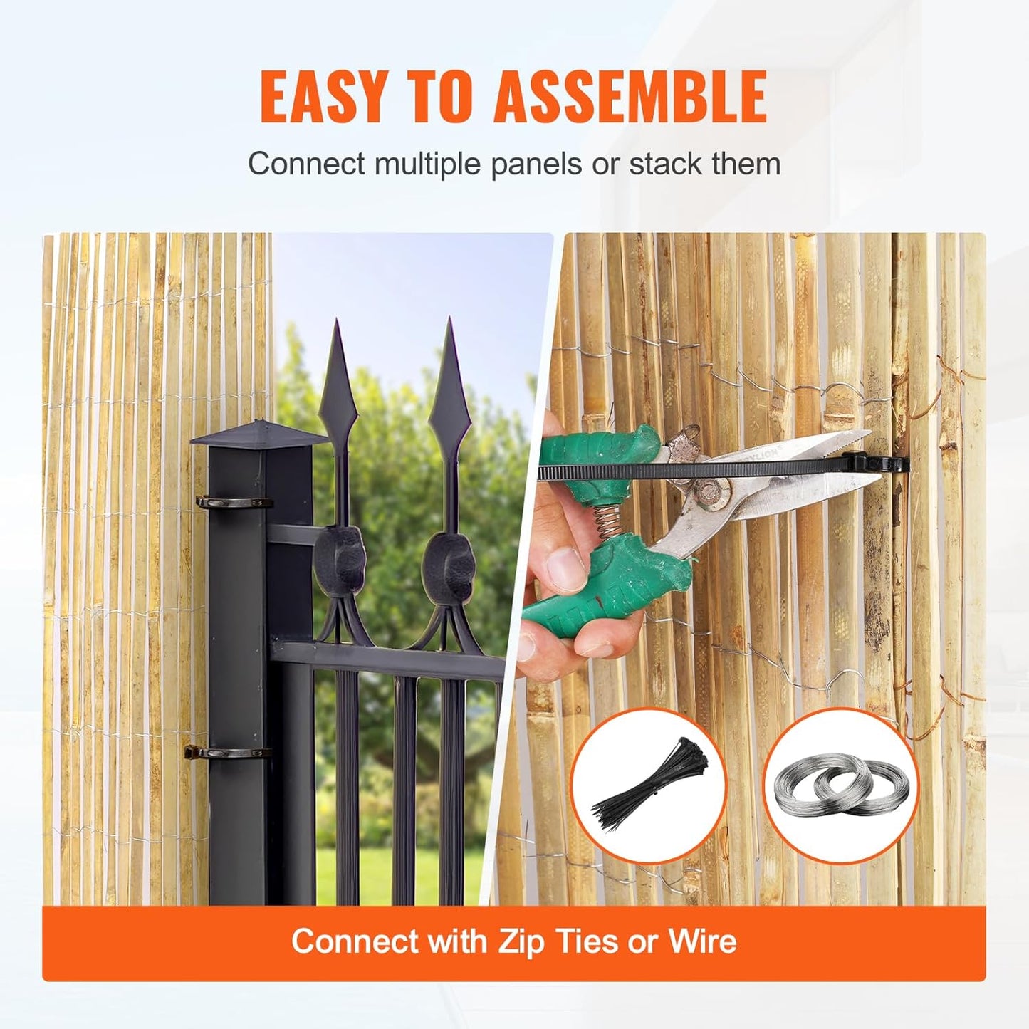 VEVOR Natural Bamboo Privacy Fence Screen, Eco-Friendly Decorative Bamboo Slat Fence, 6 ft H x 16 ft L Panel, for Garden, Backyard, Balcony, Patio, Pool Side
