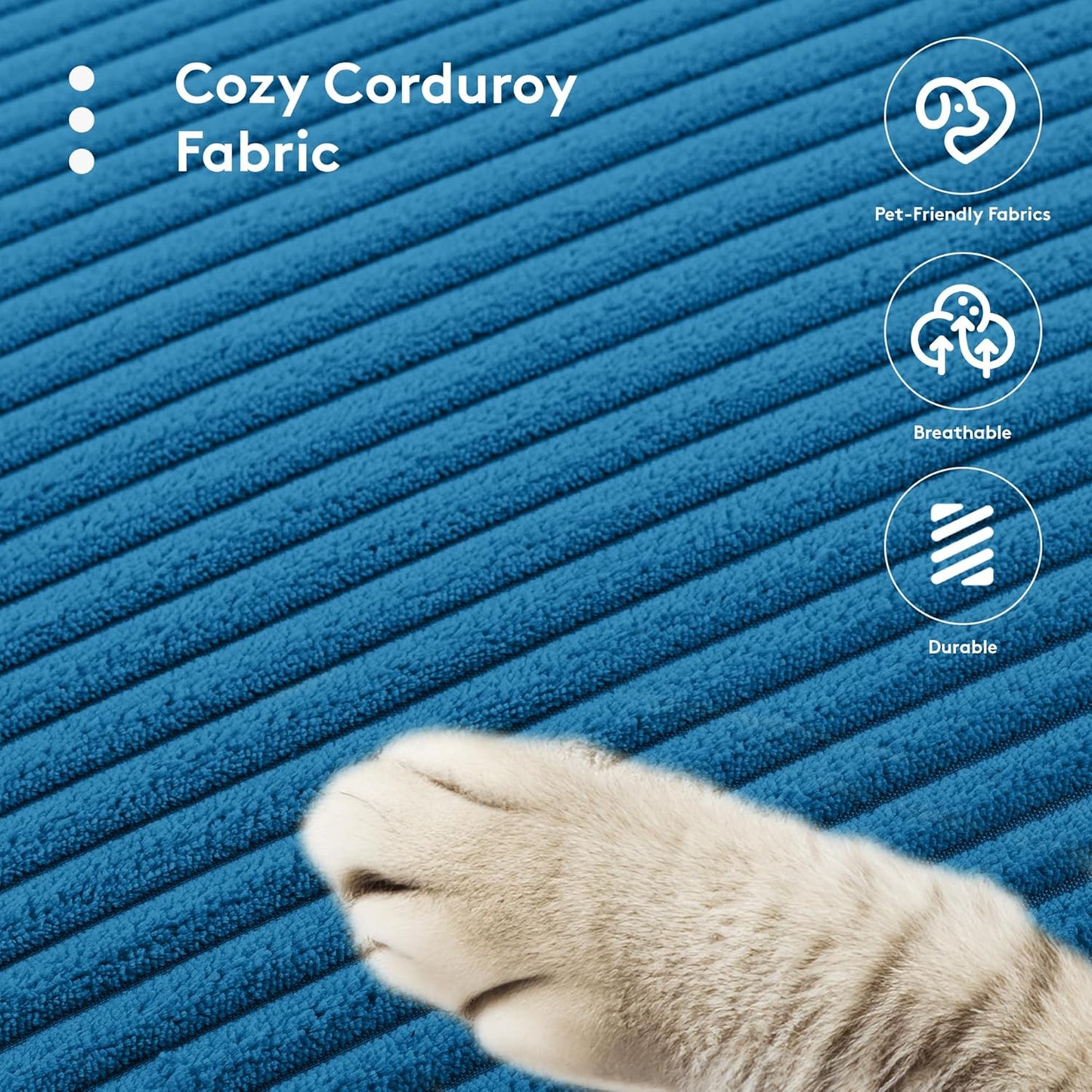 ROWHY 113'' Modular Sectional Cloud Couch, 5 Seater Corner Sofa Big Comfy Corduroy Oversized L Shaped Couch with 2 Pillows, Chaise, Ottoman, Deep Seat Sectional Couches for Living Room Office, Blue