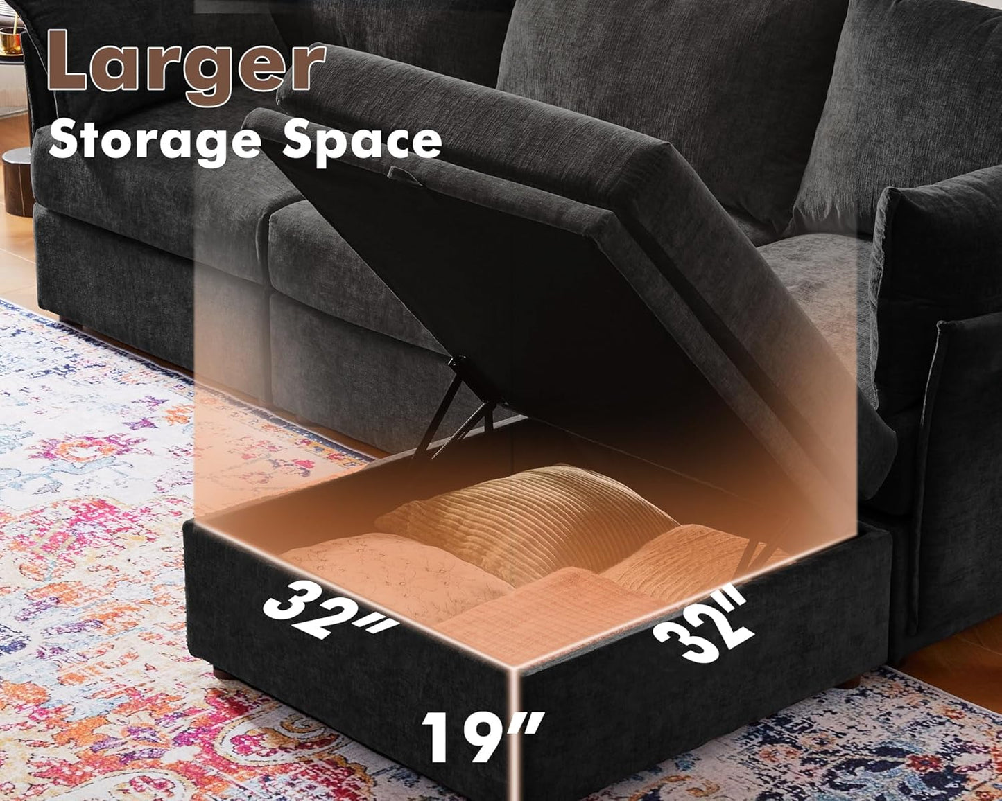 102.6" Modular Sectional Sofa, L Shaped Couch Set for Living Room, 3-Seater Comfy Cloud Couches with Movable Storage Ottoman,DIY Combination - Chenille Black