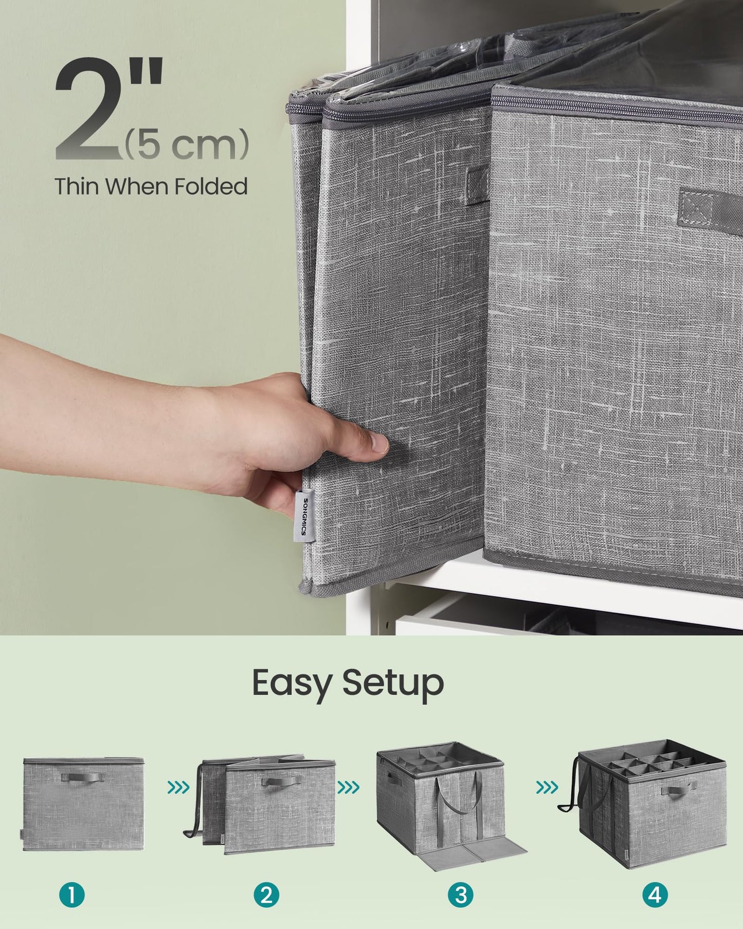 SONGMICS Shoe Organizer for Closet, Shoe Storage Box with Clear Lid, Foldable Fabric Bins, Holds 16
