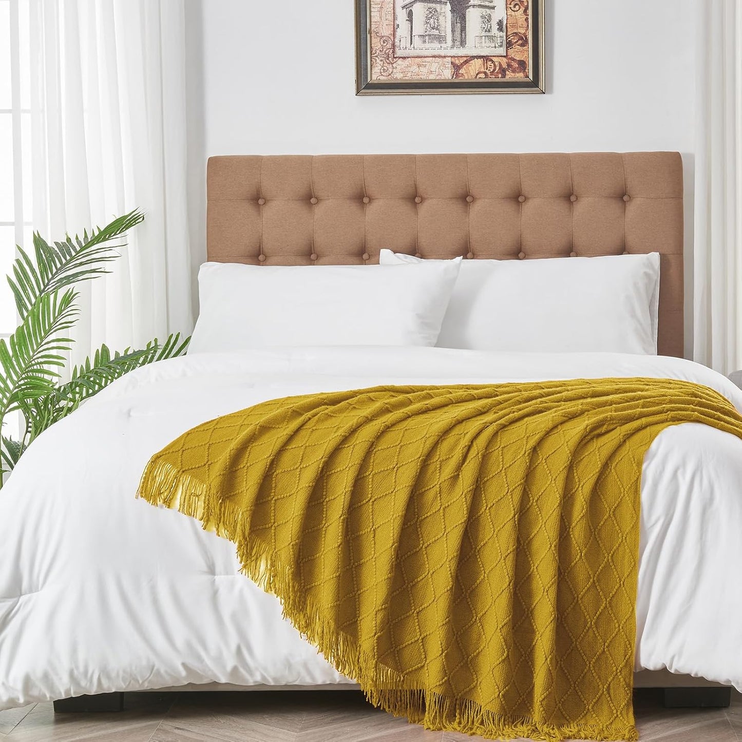 inhand Knitted Throw Blanket for Couch and Bed, Soft Living Room Home Decor Knitted Blanket with Tassel, Outdoor Lightweight Breathable Summer Blanket, Farmhouse Warm Woven Decorative, 50"x60"