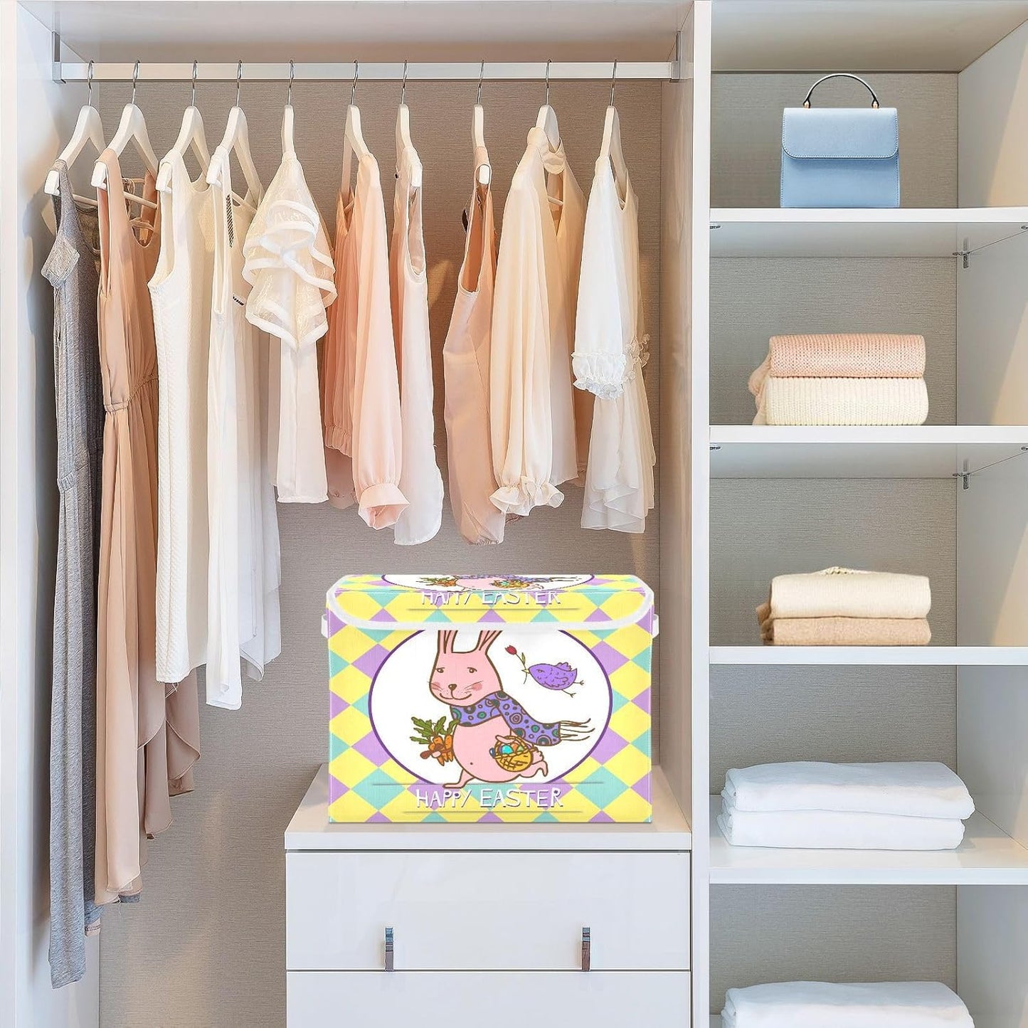 susiyo Easter Bunny Illustration fabric storage baskets with lids,Collapsible Storage Boxes,Foldable storage boxes with handles for Home,Office,Closet Organization