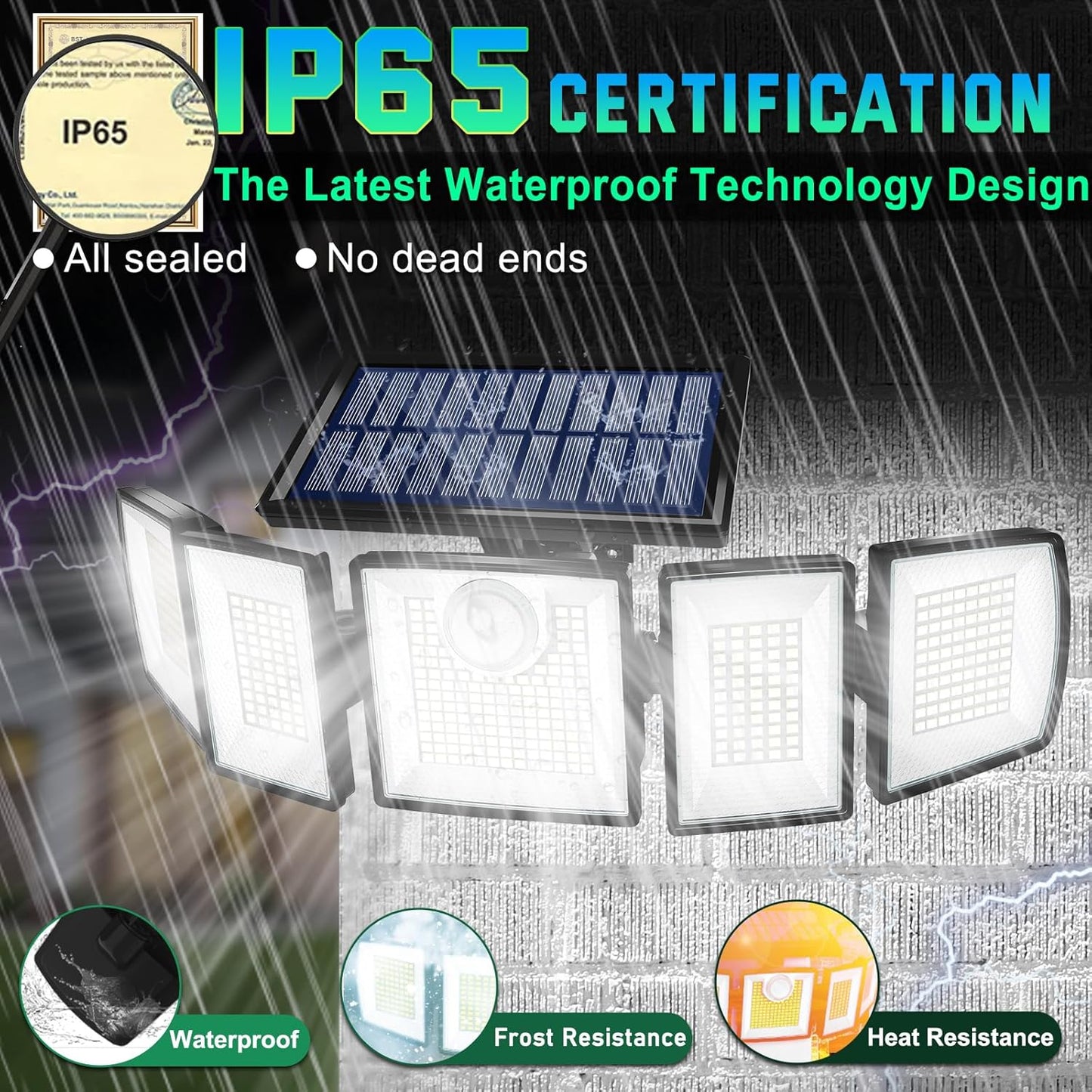 Solar Lights Outdoor Waterproof Motion Sensor - 416 LEDs 3000 Lumens Super Bright 3 Brightness Solar Flood Security Light for Outside - 2Pack(with Ground Plug)