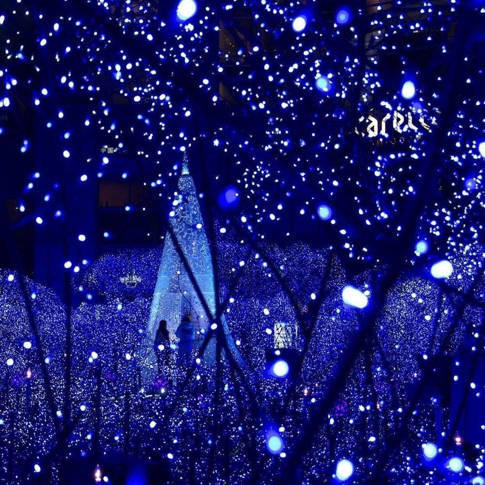 Joomer Blue Solar Christmas Lights, 2 Pack Total 144 FT 400 LED 8 Modes Waterproof Outdoor for Christmas Decorations