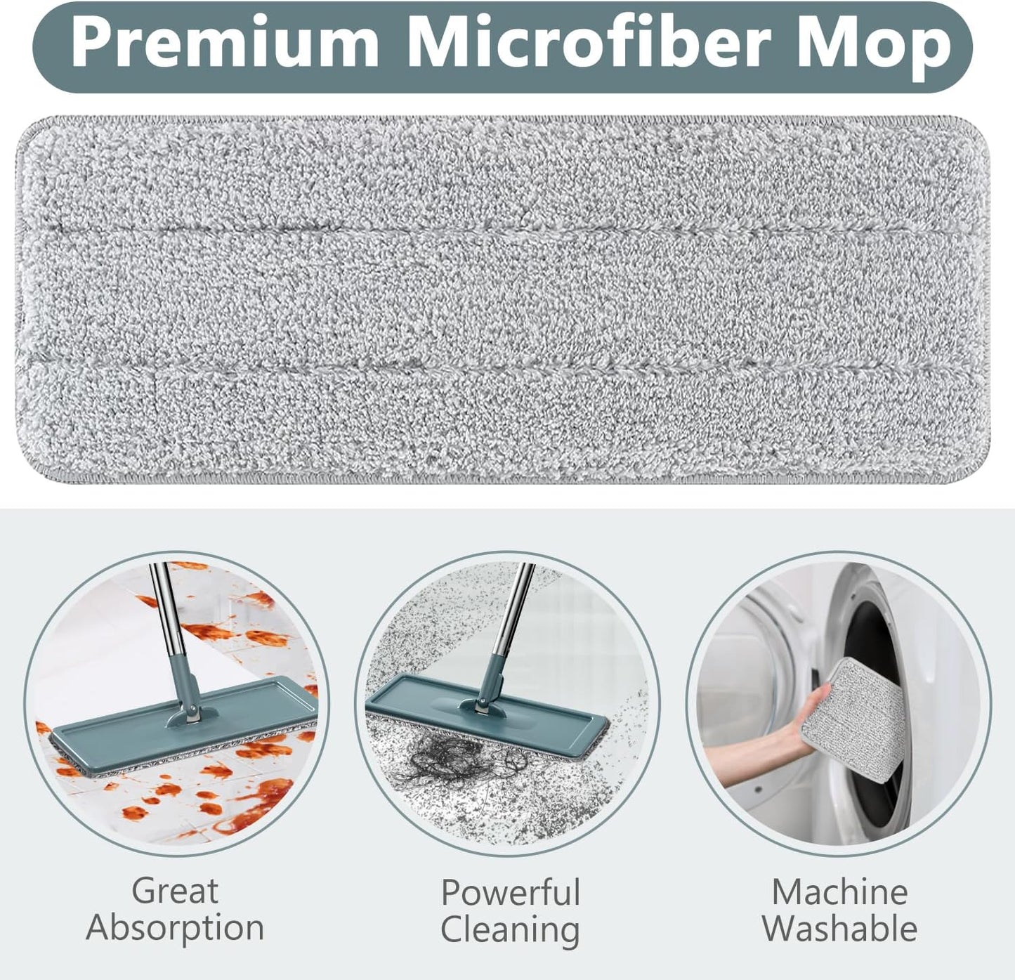 Aifacay Mop and Bucket with Wringer Set, Flat Wall Mop and Bucket Set with 4 Reusable Microfiber Pads, Hand Wash Free Floor Cleaning System Wet and Dry Use for Hardwood Tile Window Corner Baseboard