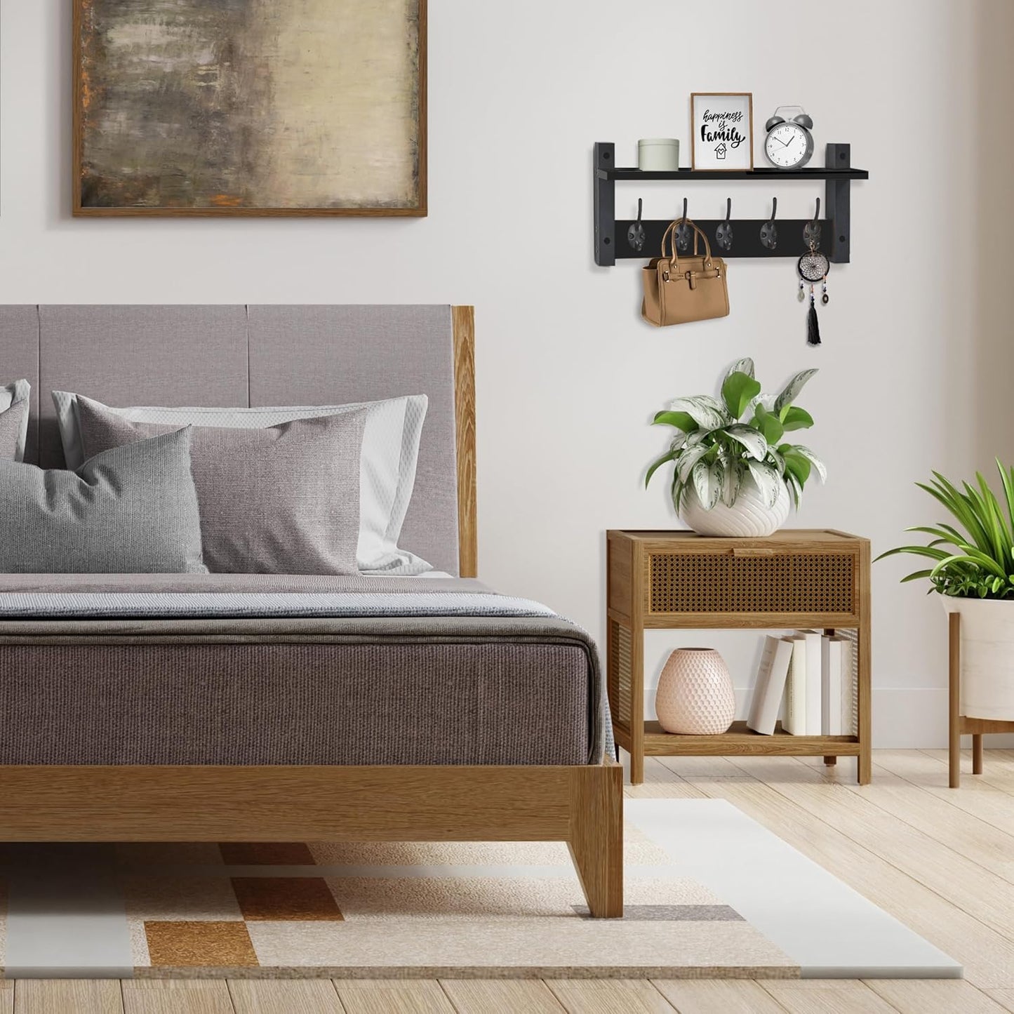 Sorbus Coat Hooks Wall Mount with Shelf – 16 Inch Coat Rack Wall Mount with 5 Heavy Duty Hooks – Floating Wall Shelf with Hooks for Entryway, Bathroom, Bedroom, Kitchen, or Mudroom (Black)