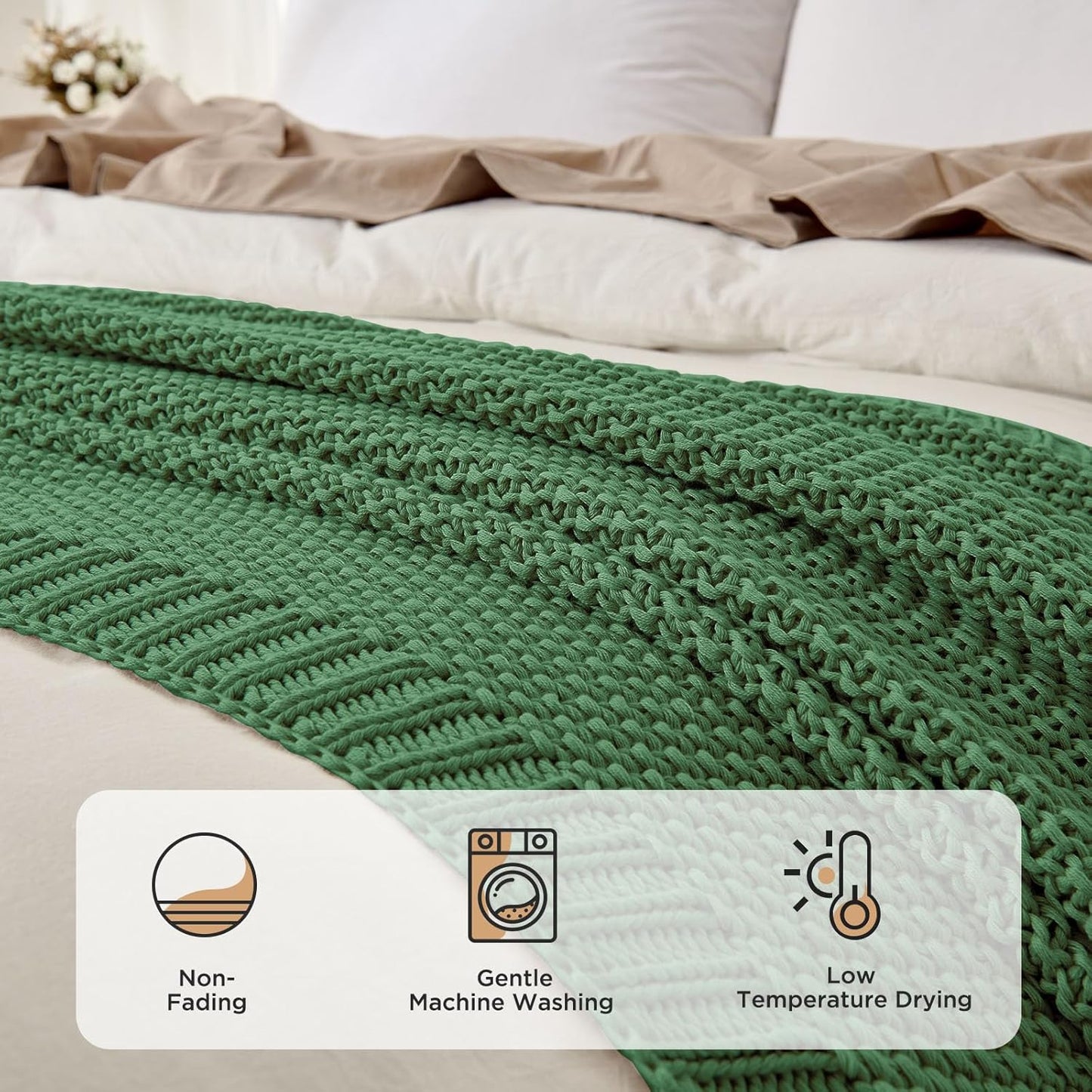 Joydeco Chunky Cable Knit Throw Blanket, Lightweight 100% Cotton Soft Cozy Throw Twin Blanket for Couch Bed and Sofa, Rustic Breathable Farmhouse Blanket Gift for Women Men(Olive Green, 60"x80")