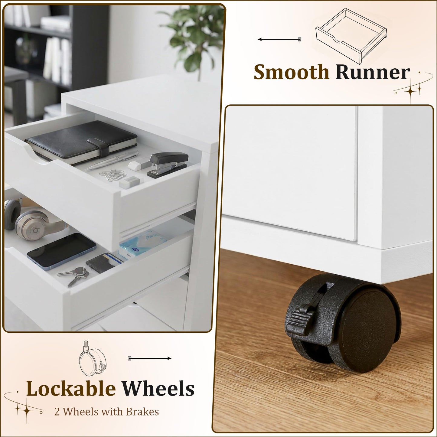 7 Drawer Mobile File Cabinet, Office Storage Cabinet, with Drawers