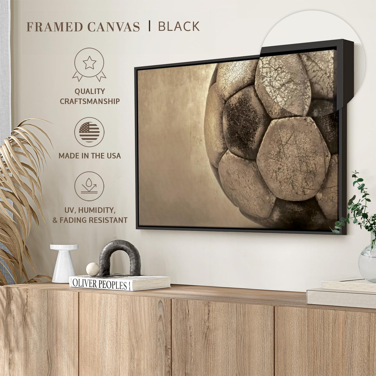 Elephant Stock Worn Soccer Ball Wall Art - Horizontal Framed Canvas - 1-Piece Living Room Wall Decor - Photography sports Canvas Print - Brown and Gray Decor for Wall - 37" X 25"