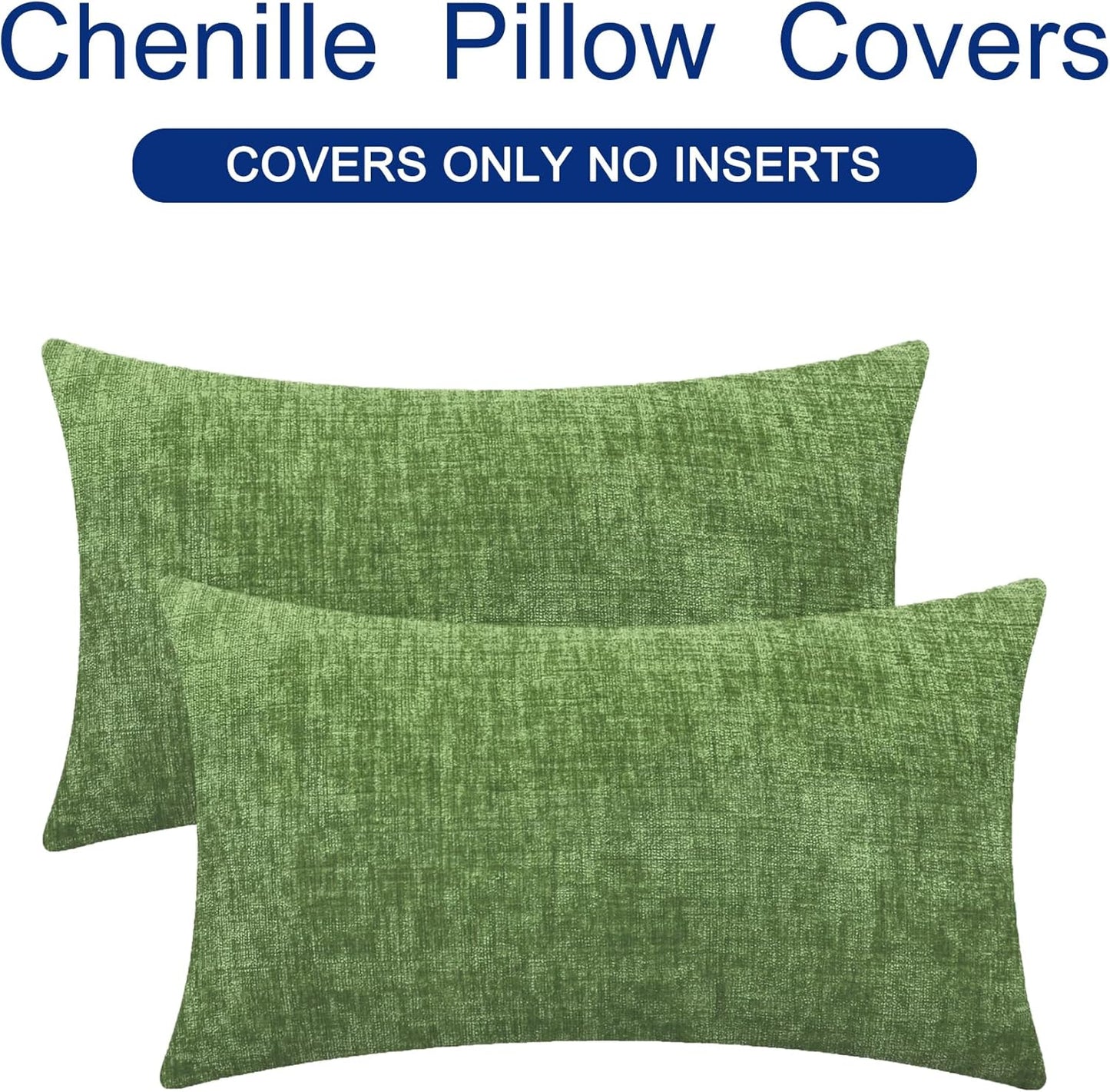 CaliTime Throw Pillow Covers Decorative 12 X 20 Inches Pack of 2 Cozy Chenille Cushion Cases for Couch Sofa Bed Living Room Home Forest Green