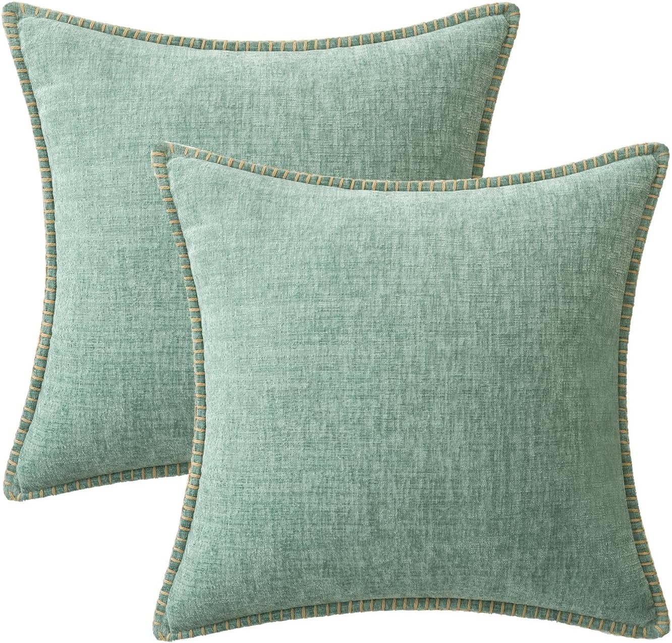 MIULEE Pack of 2 Couch Throw Pillow Covers 20x20 Inch Greyish Green Farmhouse Decorative Pillow Covers with Stitched Edge Soft Chenille Solid Dyed Spring Pillow Covers for Sofa Bed Living Room