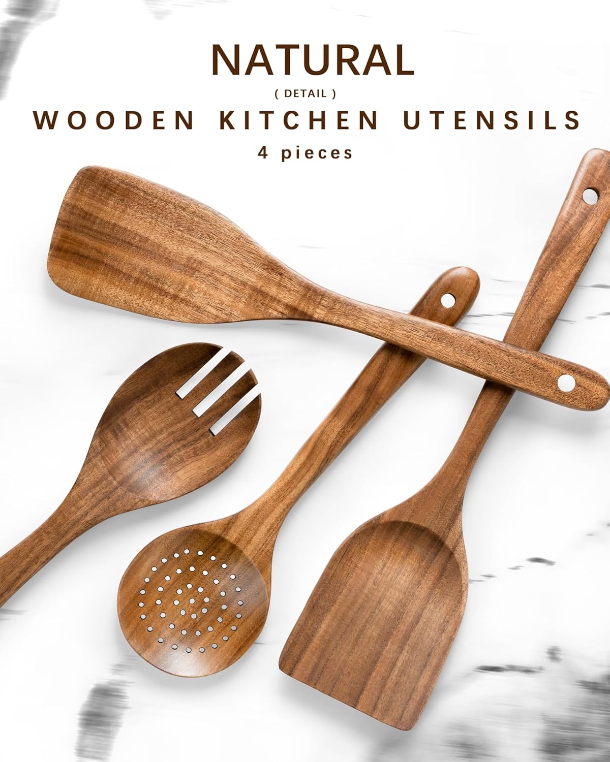 Wooden Spoons for Cooking, Nonstick Cooking Utensil Set with 4 Piece Acacia Wooden Spatulas and Spoons for Cooking, Terrific for Everyday Kitchen Tasks