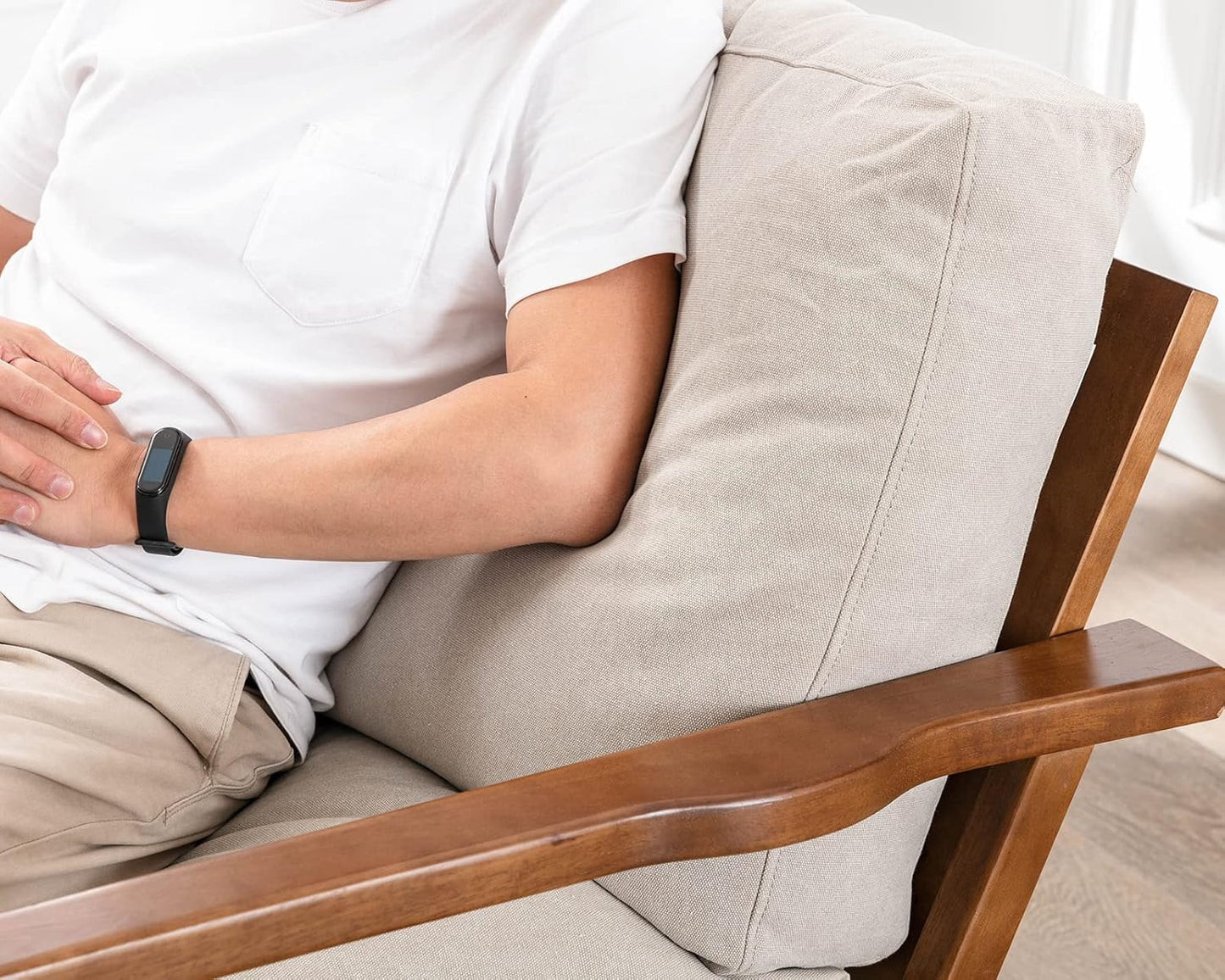 HNY Set of 2 Mid Century Accent Chair, Faux Leather Upholstered Armchair with Wood Frame and Canvas Cushions, Leisure Reading Chair Slipper Chair for Living Room, Bedroom, Beige