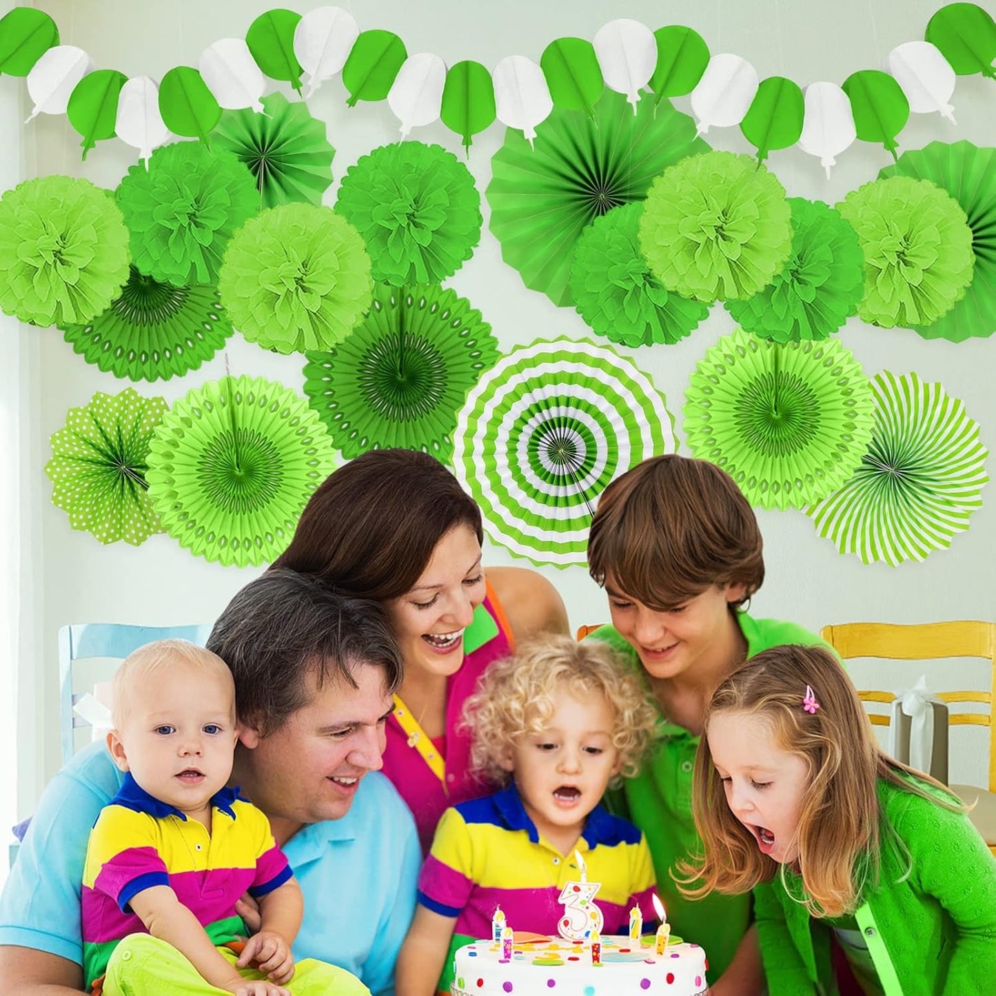 Green Party Decorations, Papar Fans Pompoms Fans Garlands for Birthday Wedding Graduation Summer Forest Carnival St.Patrick's Irish Party Decorations