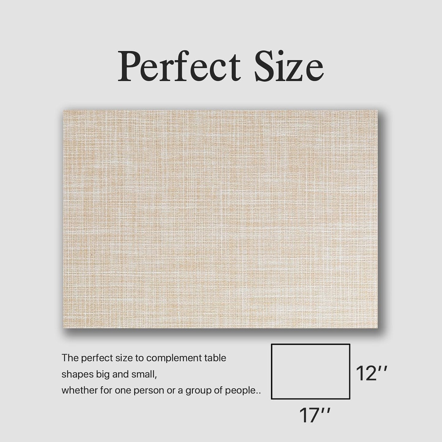 Placemats Set of 6 - Easy Clean Woven Vinyl Placemat for Dining Table, Indoor/Outdoor Place Mats, Washable PVC Table Mats(Beige)