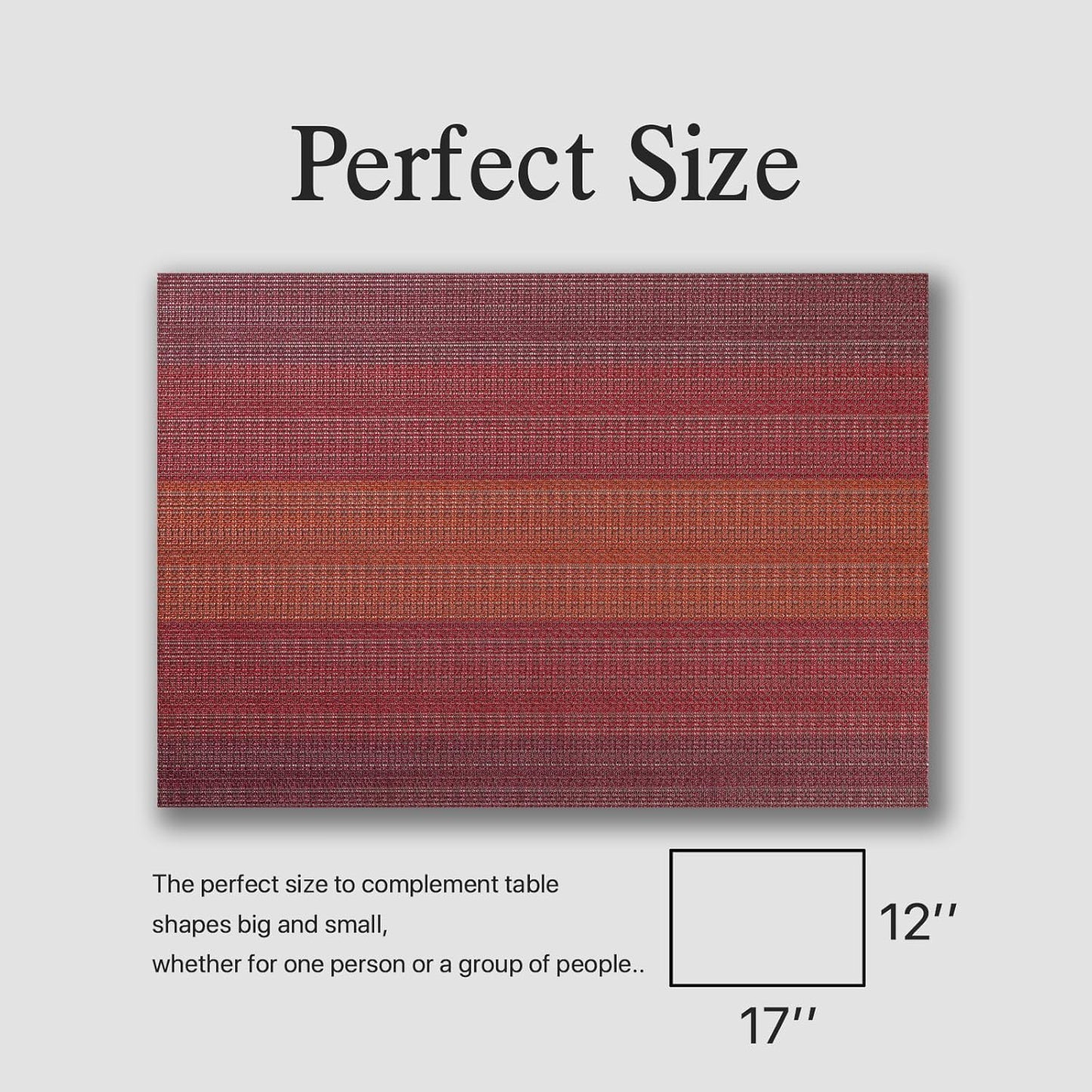 Placemats Set of 12 - Easy Clean Woven Vinyl Placemats for Dining Table, Indoor/Outdoor Place Mats, Washable PVC Table Mats(Pomegranate Parade)