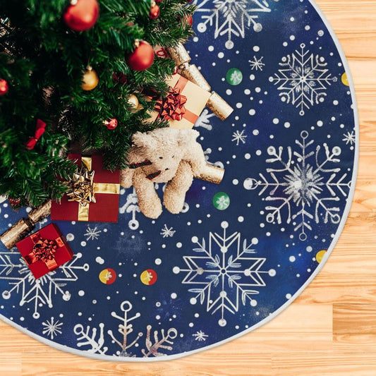 Christmas Tree Skirt, 48 Inch White Snowflakes Blue Background Xmas Tree Skirt for Christmas New Year Party Decorations Christmas Tree Mat