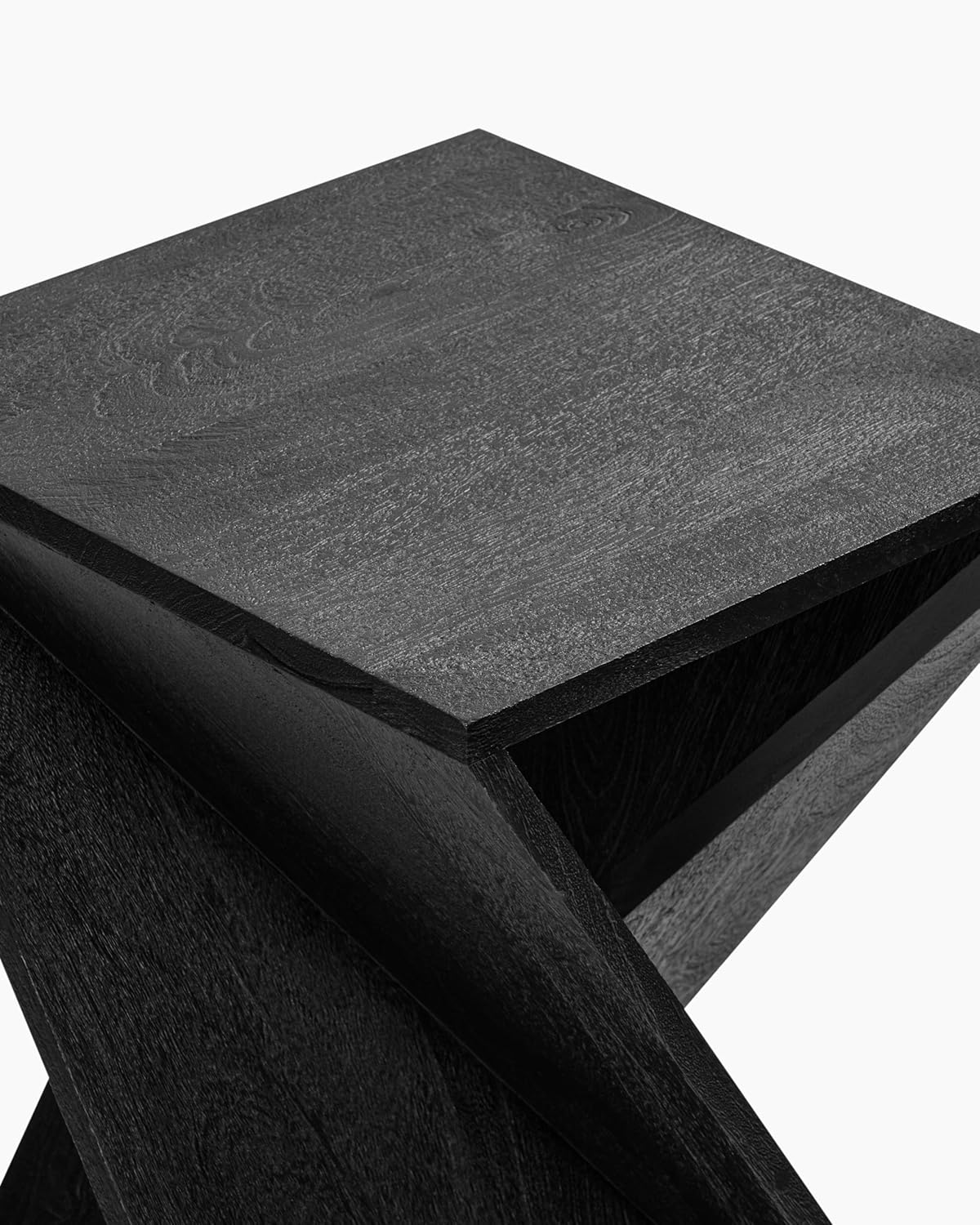Modern Hand Made One-of-a-Kind Carved Mango Wood End Table, Farmhouse Side Table,Farmhouse End Table,Living Room,Bedroom, Accent Table, Contemporary Architectural Designed Black,Assembled
