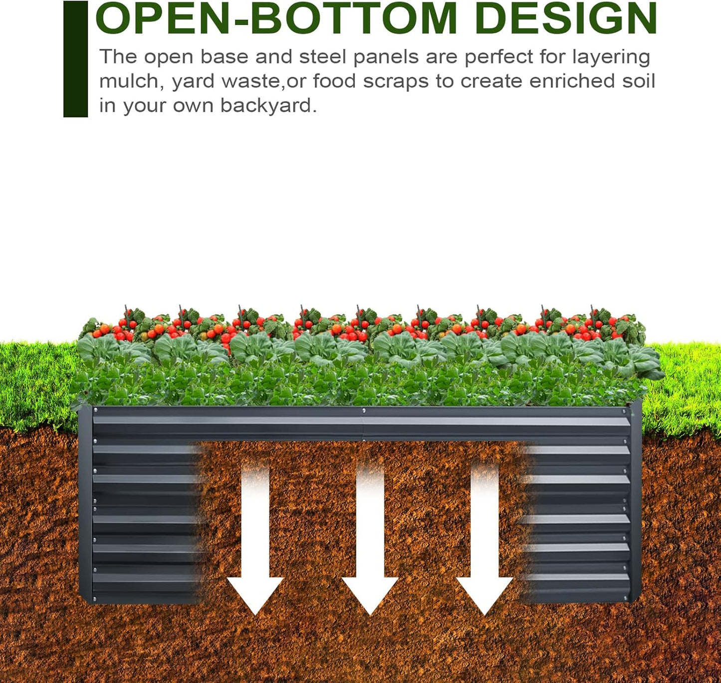 EDOSTORY Metal Raised Bed Garden Bed Kit, 8x4x2ft Tall Galvanized Planter Raised Garden Boxes Outdoor, Large Metal Raised Garden Beds for Flowers, Vegetables, Herbs