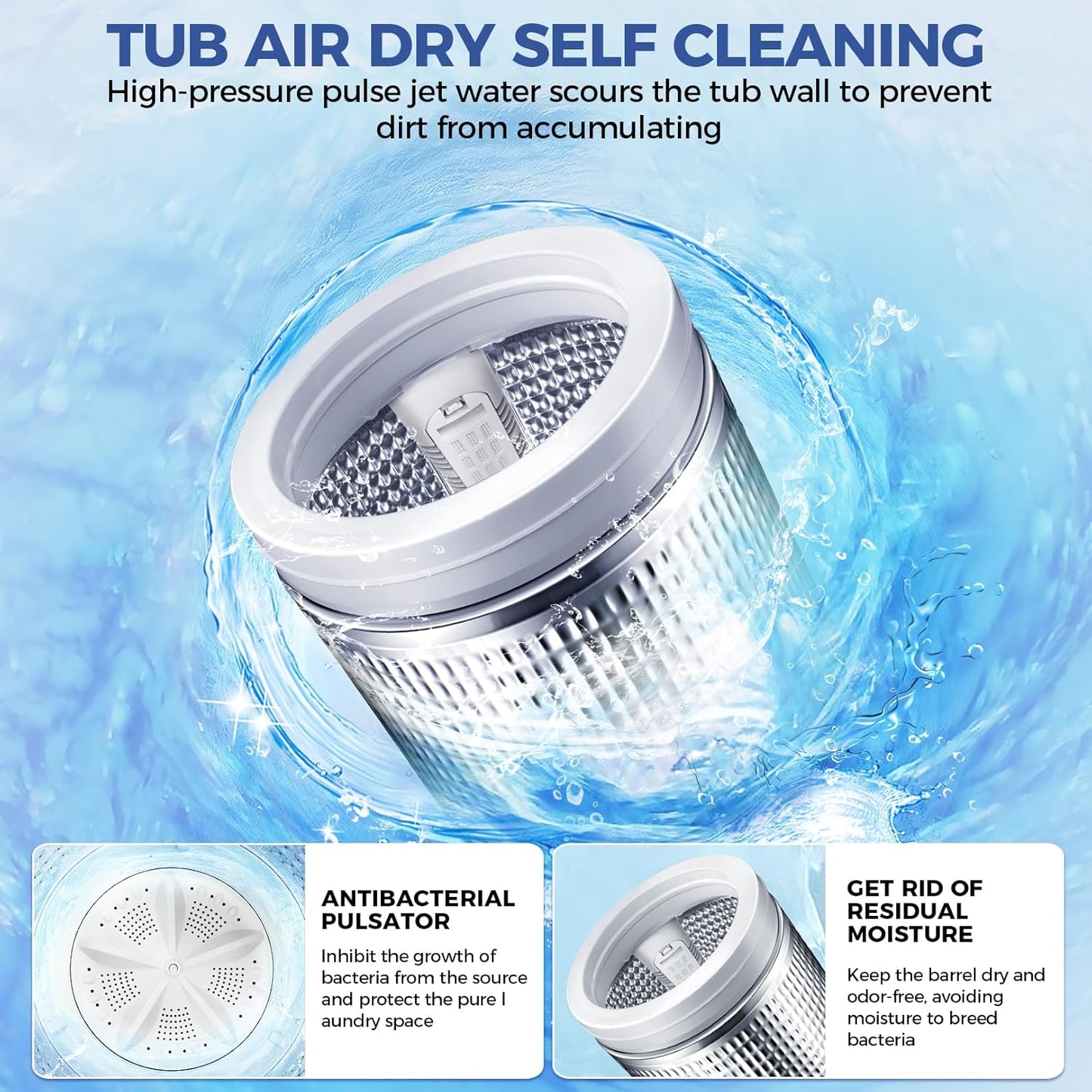 Nictemaw Portable Washing Machine 15.6Lbs Capacity Portable Washer with Drain Pump 2.1Cu.ft Full-Automatic Compact Washer with 10 Programs 8 Water Level for Home, Apartment, RV, Dorms