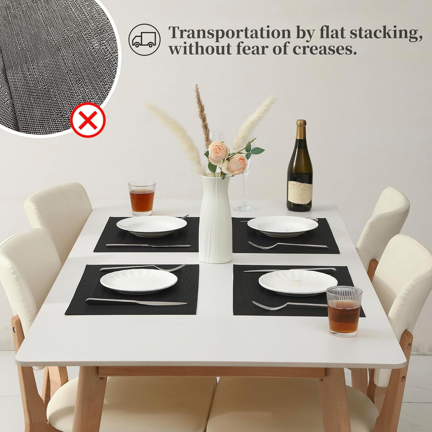 Leetaltree Black Frame Placemats Set of 4 - Heat Resistant Non-Slip Place mats for Dining Table, Washable Durable PVC Vinyl Woven Table Mats(Black Frame, 4)