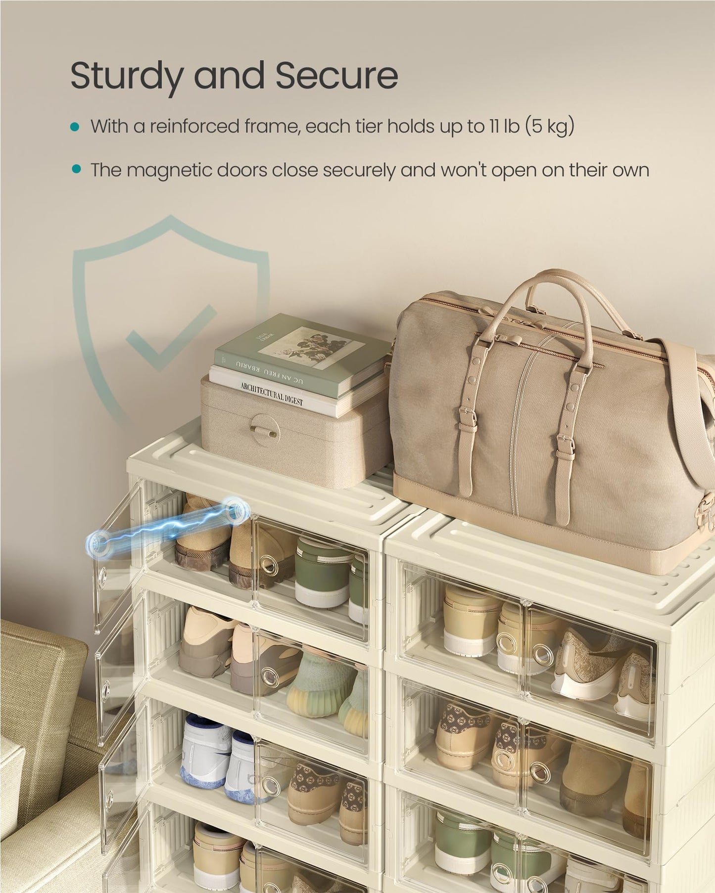 SONGMICS Foldable Shoe Boxes, Stackable Shoe Storage Organizer