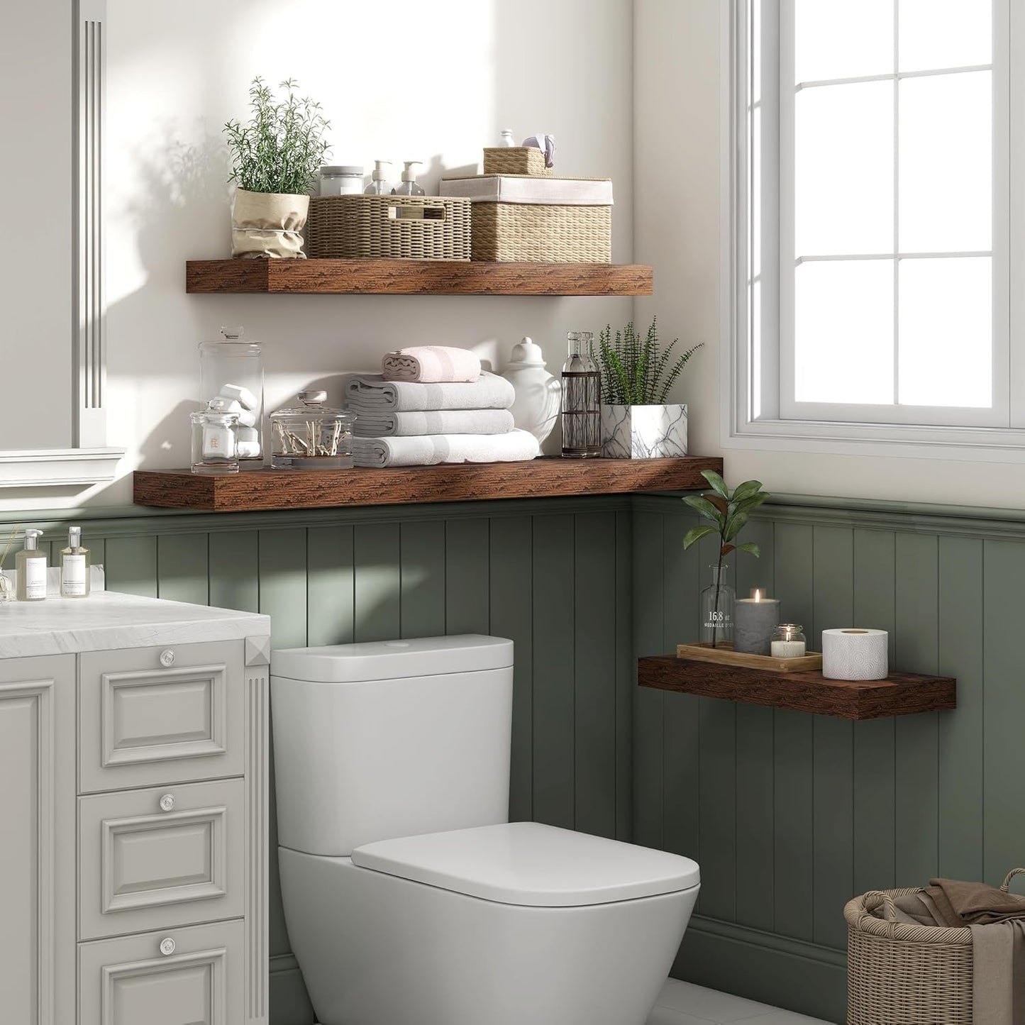 Heimlove 48" Floating Shelves for Wall,10 Deep Rustic Brown Wood Display & Storage Wall Shelves with Heavy Duty Brackets for Bathroom,Bedroom,Kitchen,Living Room,Office,Set of 2