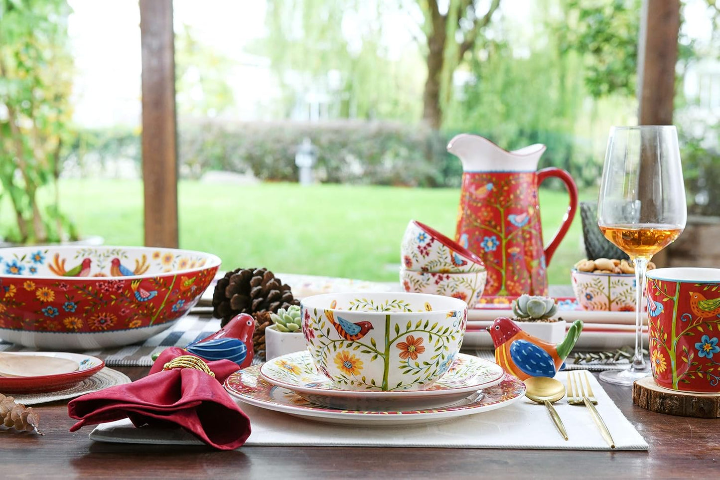 Bico Red Spring Bird Ceramic 16 inch Oval Platter, Microwave & Dishwasher Safe