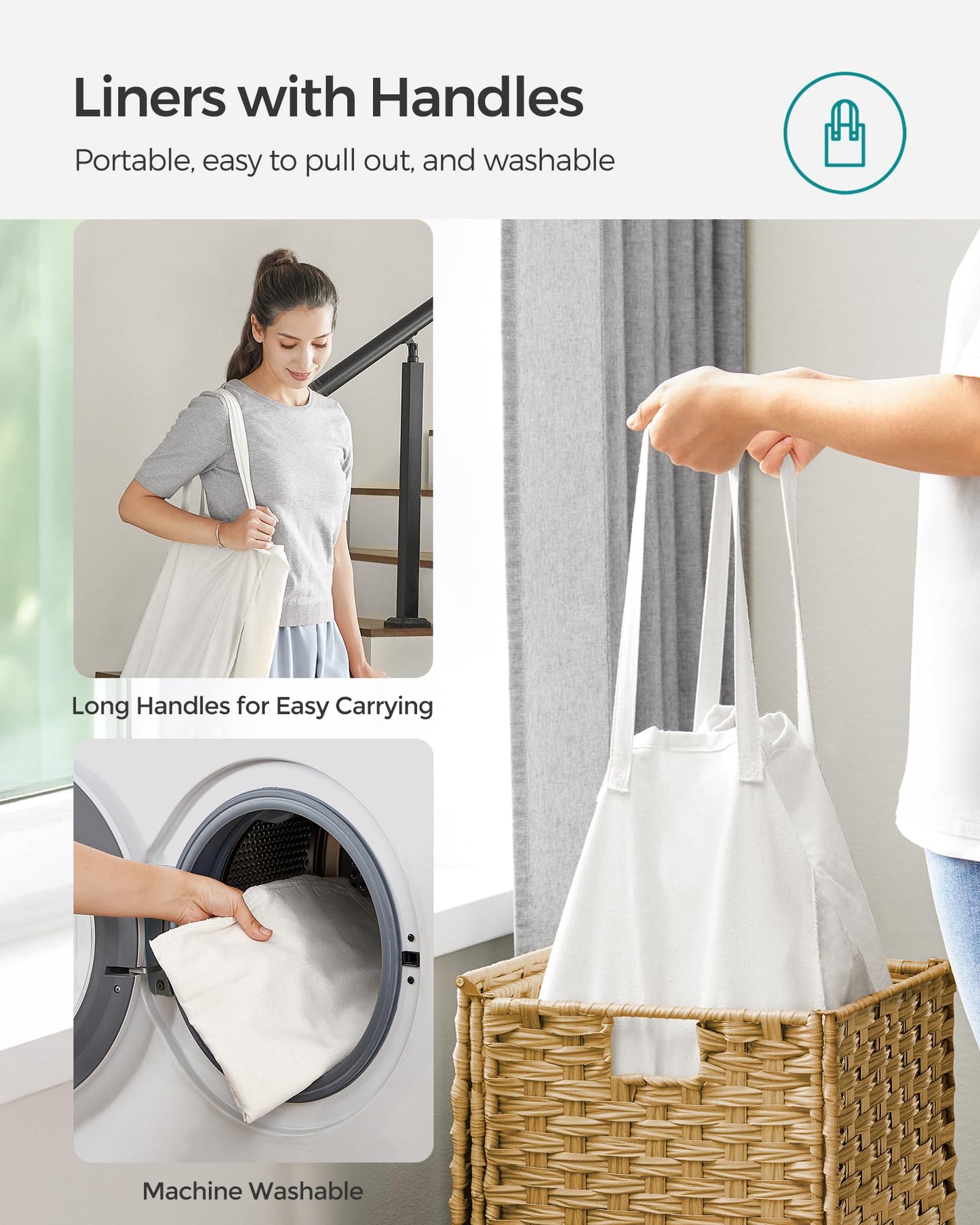 SONGMICS Laundry Hamper with Lid, 17.2 Gallon (65 L) Synthetic Rattan Clothes Laundry Basket with