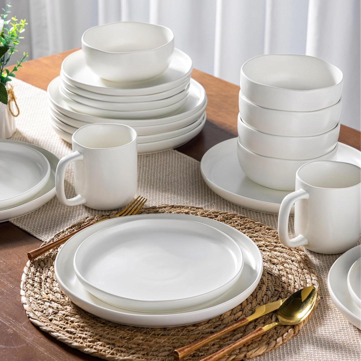 AmorArc Ceramic Dinnerware Sets, Wavy Rim Stoneware Plates and Bowls Sets, Highly Chip and Crack Resistant | Dishwasher & Microwave & Oven Safe Dishes set, Service for 4 (12pc)