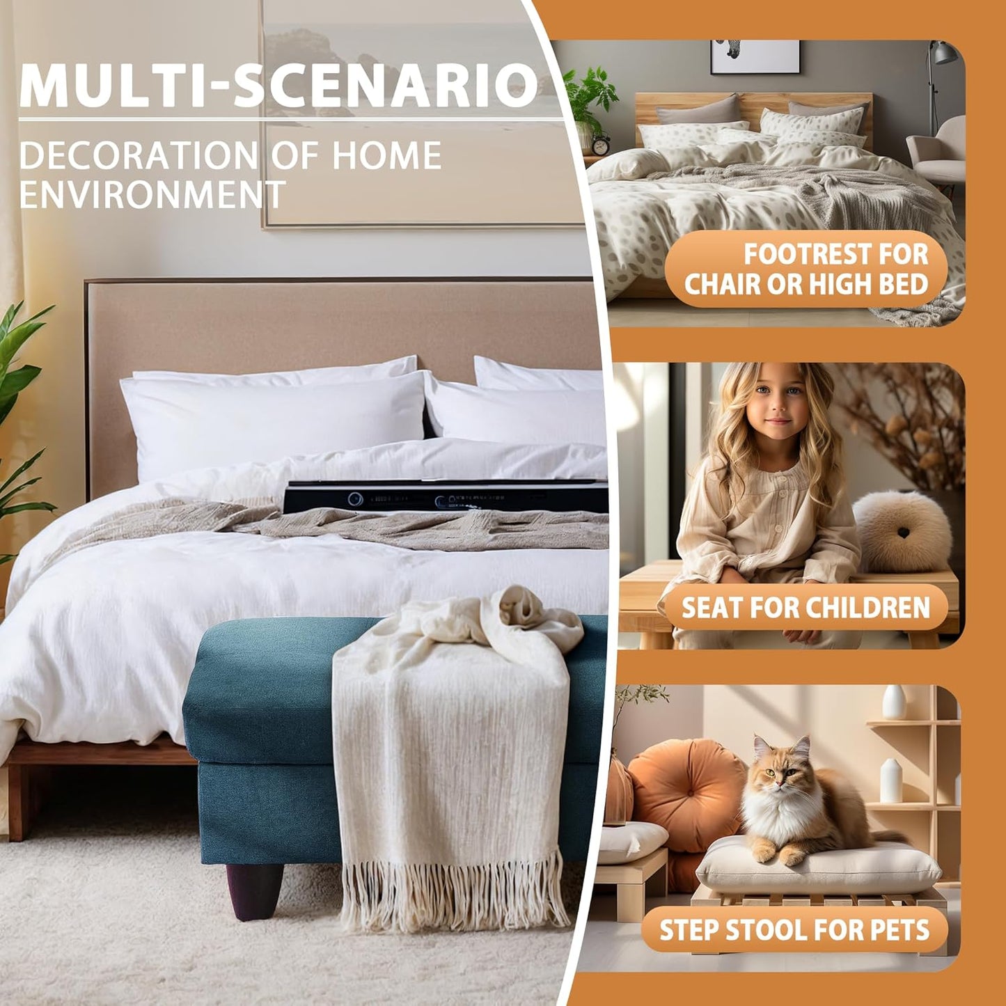 Ottoman Rectangular Storage Ottoman Bench, Flannel Footrest Stool Footstool with Lid for Living Room, Bedroom, Entryway, Lake Blue, 28.5"x19"x17.5"