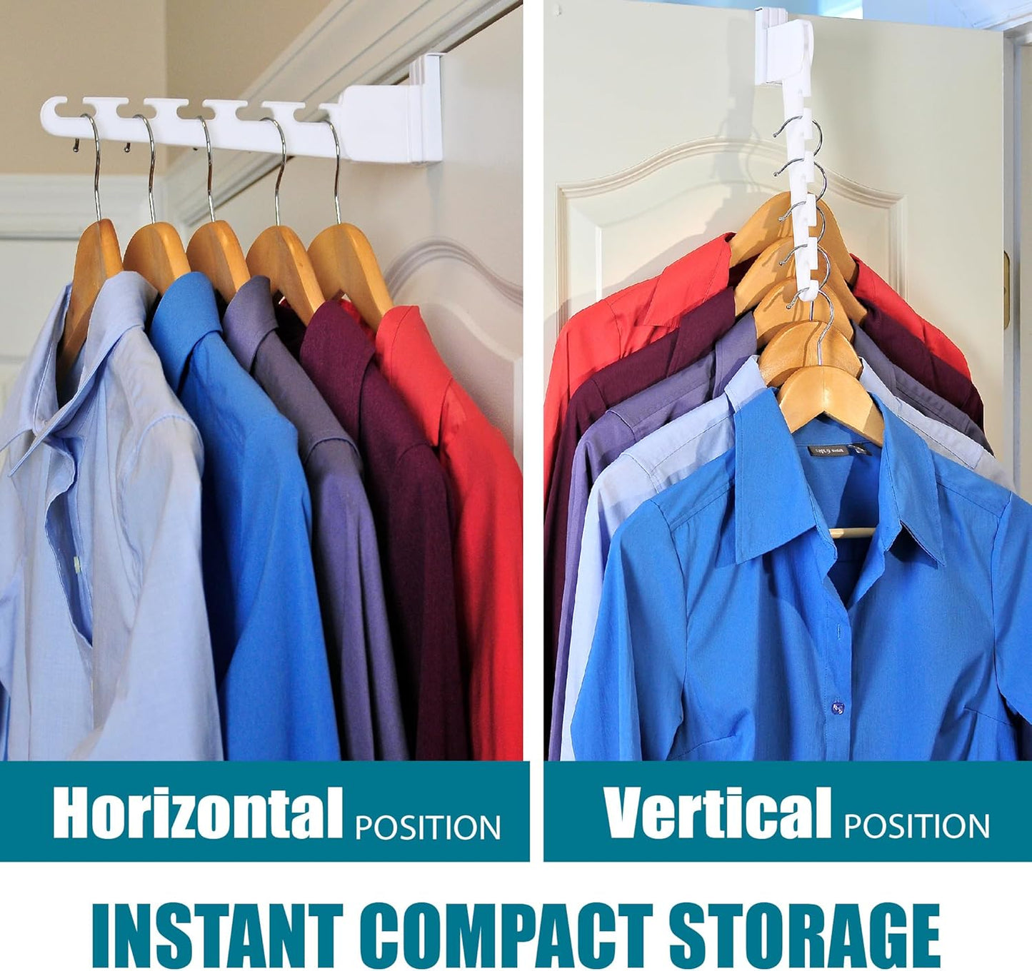 Wonder Hanger Over The Door 2-Pack Organizer for Clothes Hangers, Space-Saving Cascading Hanger Hooks, White