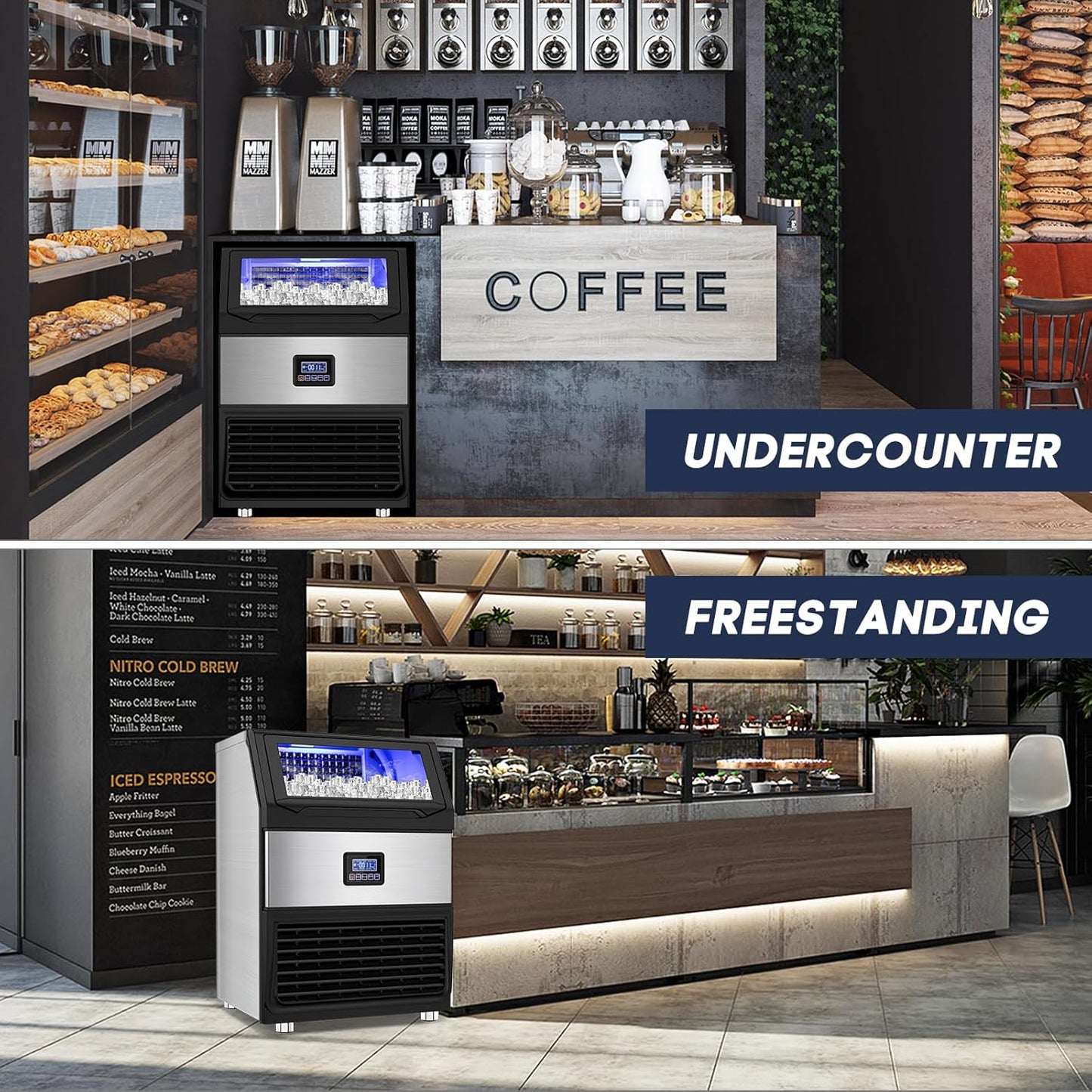 Commercial Ice Maker Machine 300LBS/24H with 75LBS Storage Bin, Stainless Steel Undercounter/Freestanding Ice Maker Machine for Home Bar Outdoor, 108PCS Ice Cubes Ice Machine, Self Cleaning