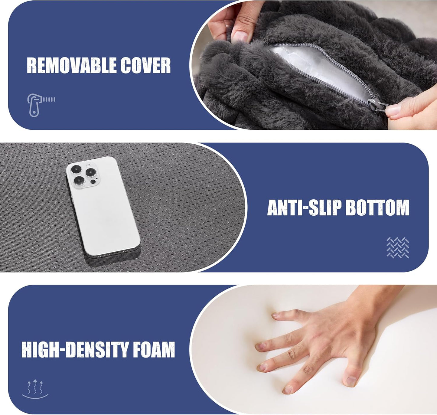 Hobestluk Rectangle Ottoman Memory Foam Footrest for Couch with Removable Cover Large Floor Seating for Adults Ottoman Coffee Table for Living Room, Bedroom or Office (Strip Grey, Footrest)