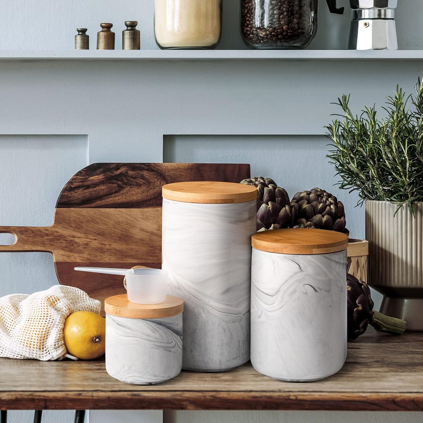 Yangbaga Coffee Canister with Airtight Lid, Ceramic Sugar Canisters Sets for the Kitchen, Food Storage Containers for Ground Coffee,Tea,Sugar,Spice