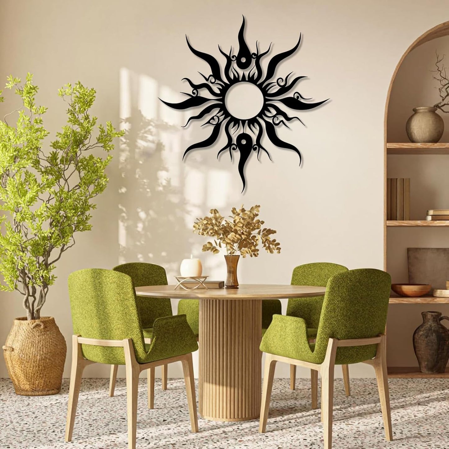 Hotuijxca Metal Wacky Sun Wall Art, Wacky Sun Metal Decor for Livingroom, Bedroom (Gold, 24"x23"/60x58cm, metal wall art)