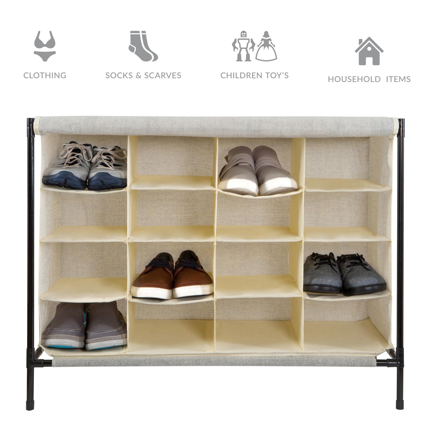 Simplify 16 Pair Shoe Rack with Cover | Stackable | Storage & Organization | Closet | Bedroom |