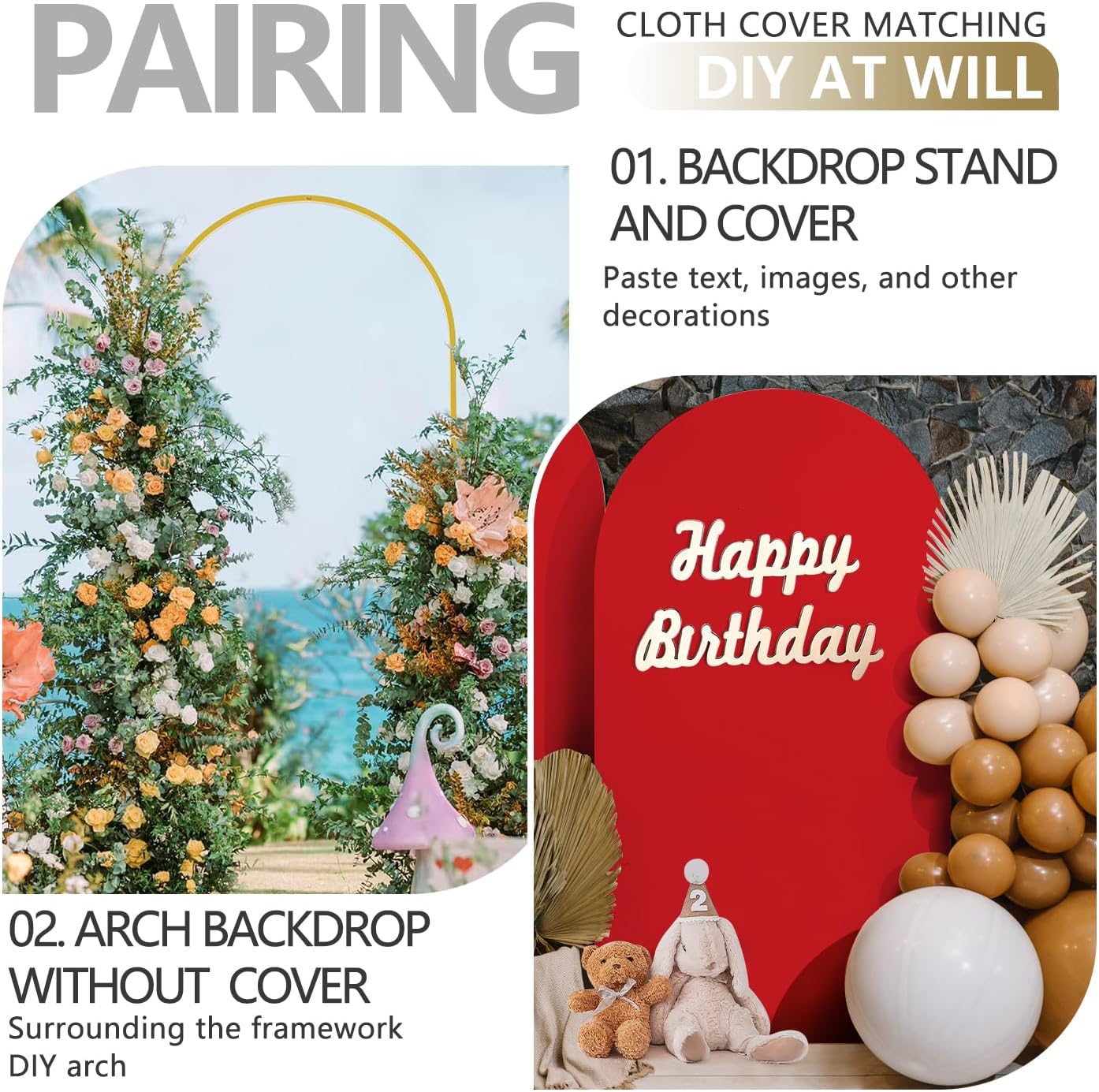 Arch Backdrop Stand and Cover Set, Metal Balloon Arch Backdrop 7.2ft, Gold Arched Stand Frame for Wedding, Parties,Birthday, Backdrop Decorations (Red,7.2ft)