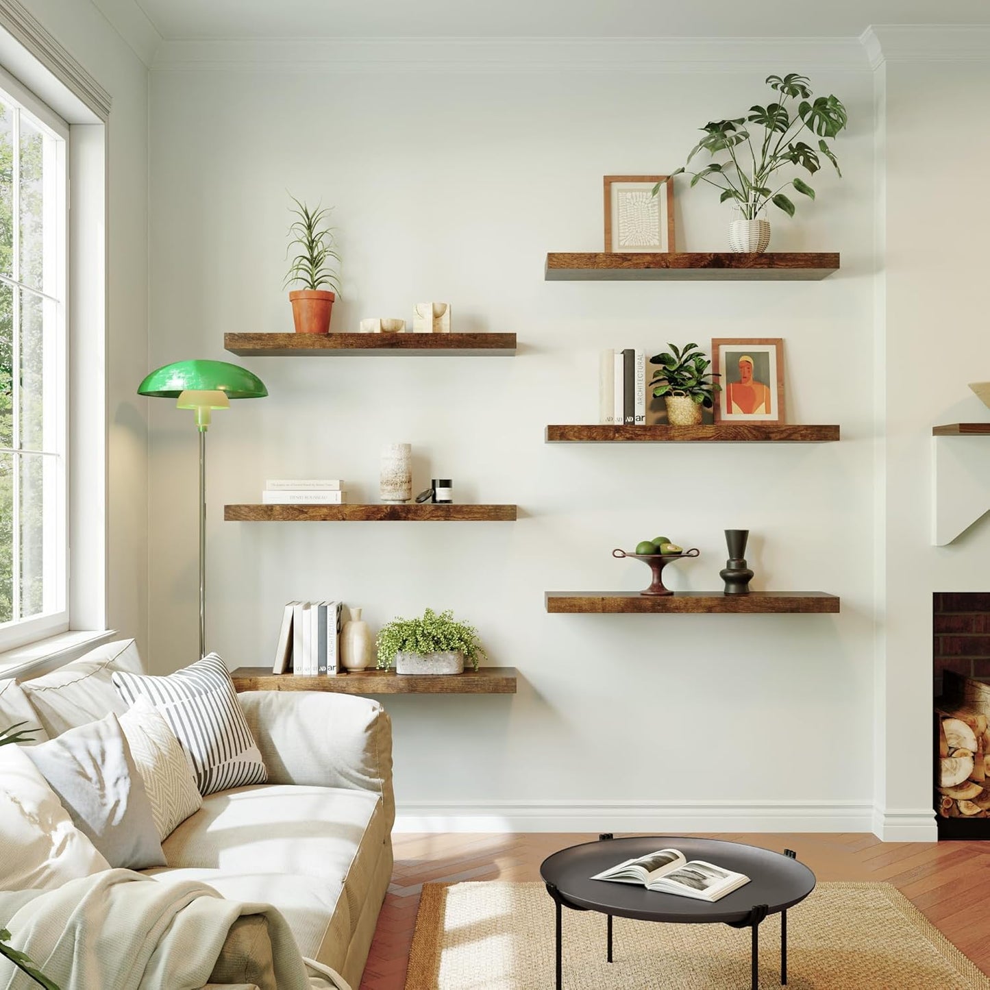 Large Floating Shelves for Wall Set of 1 Wooden Wall Shelves V Room Decor Long Shelf with Invisible Wall Mount Bracket for Bedroom Kitchen Living Room Rustic Brown