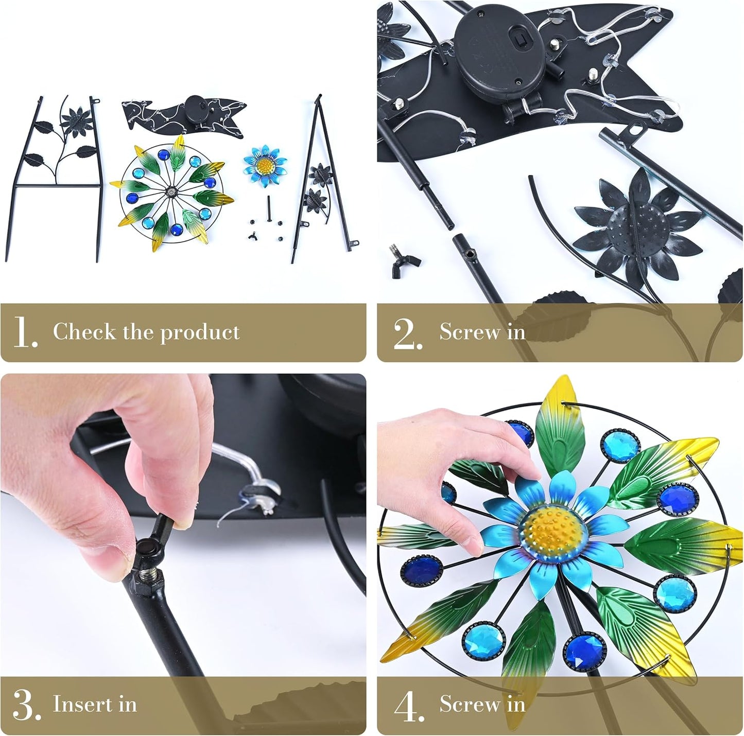 TERESA'S COLLECTIONS Hummingbird Garden Solar Stake, Wind Spinner Yard Art Sign for Outdoor Decor, Metal Purple Floral Windmill Decorative Garden Stake for Lawn Ornaments, Gifts for Mom, 26''