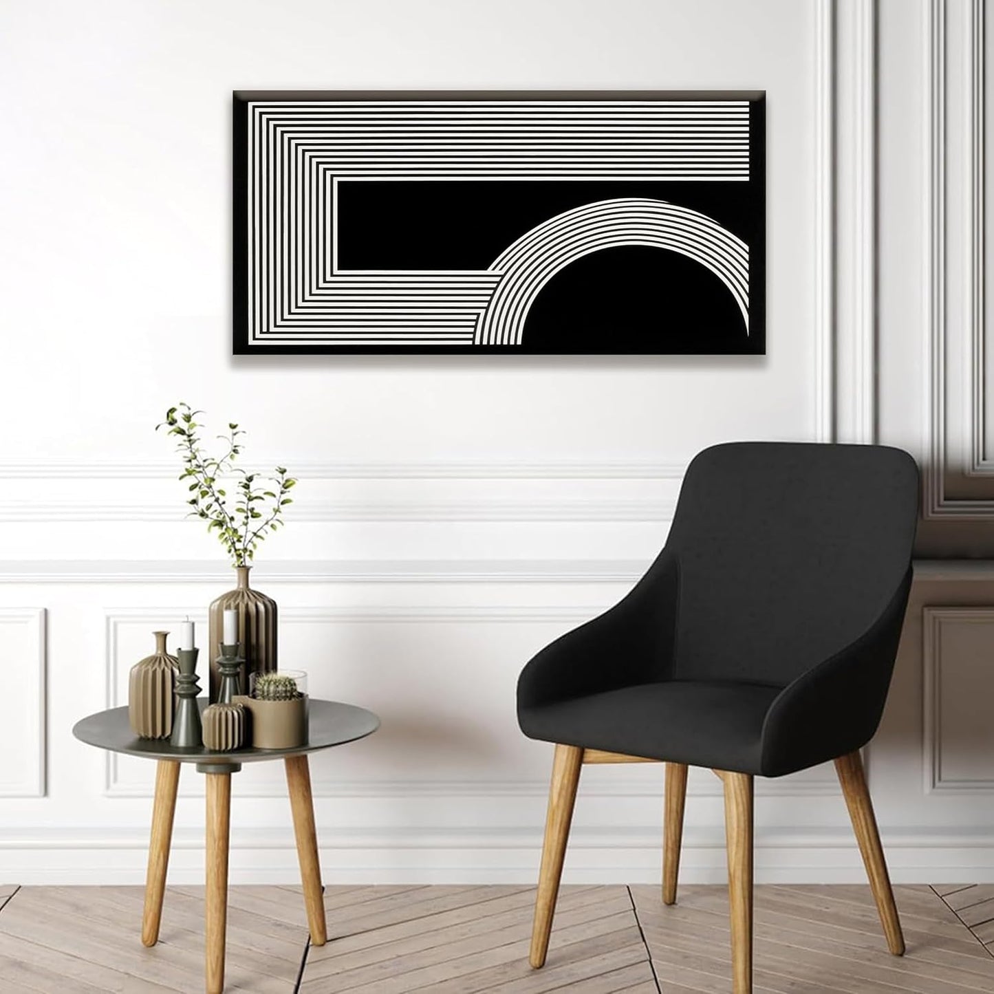 Abstract Wall Art Modern Canvas Art Wall Decor Minimalist Wall Art Geometric Line Canvas Artwork Print Paintings Black And White Wall Art Modern Picture For Bedroom Art Office Home Wall Decor 20"X 40"