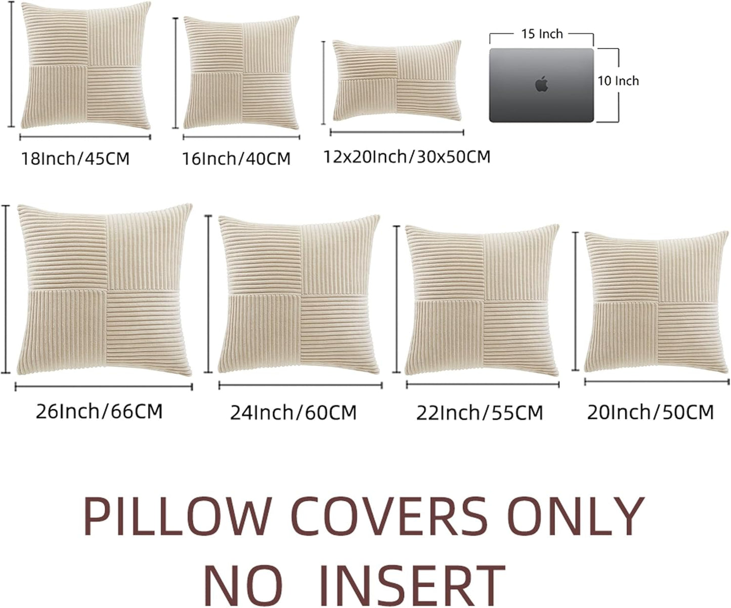 Fancy Homi 2 Packs Tan Euro Decorative Throw Pillow Covers 26x26 Inch for Living Room Couch Bed, Farmhouse Boho Home Decor, Soft Corss Corduroy Patchwork Textured Square Beige Cushion Case 66x66 cm