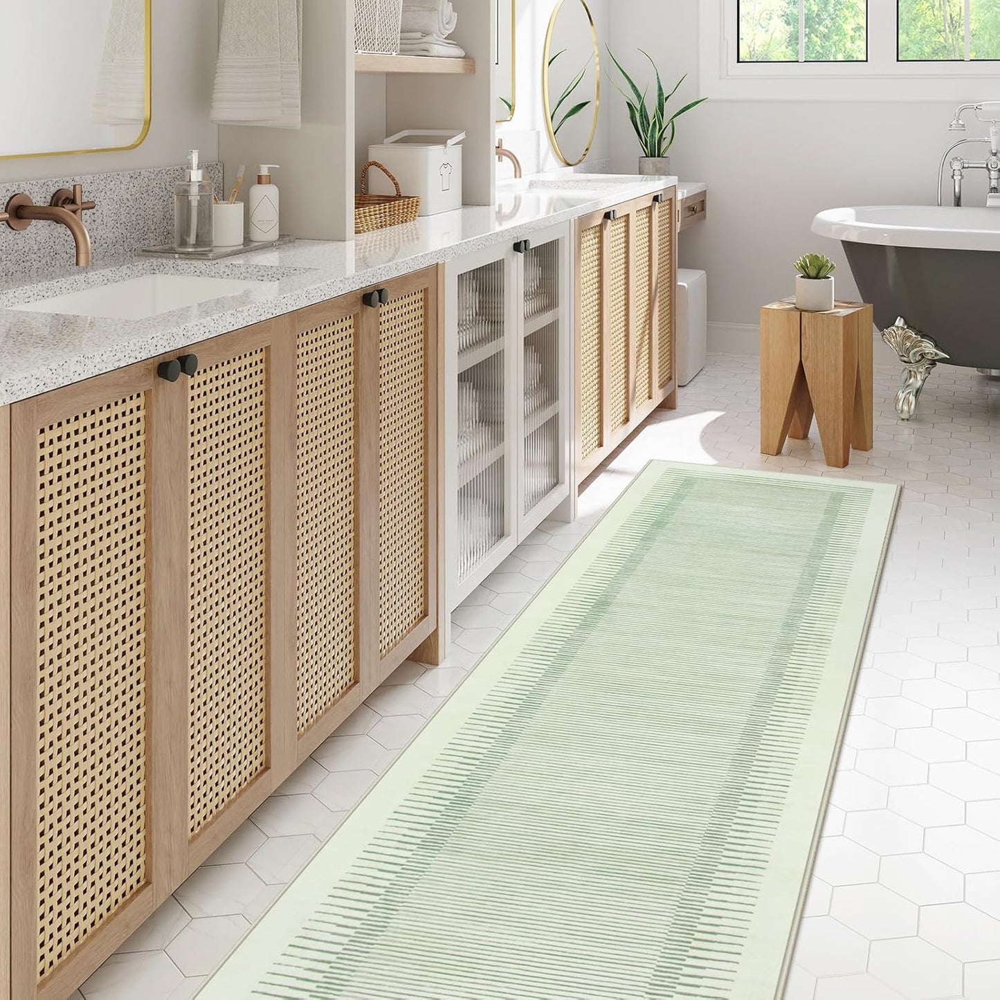 Wonnitar Washable Striped 8x10 Rugs for Living Room, Non-Slip Soft Sage Green Bedroom Rug, Low Pile Minimalist Floor Carpet for Nursery Playroom Dining Room Department (Green, 8' x 10')