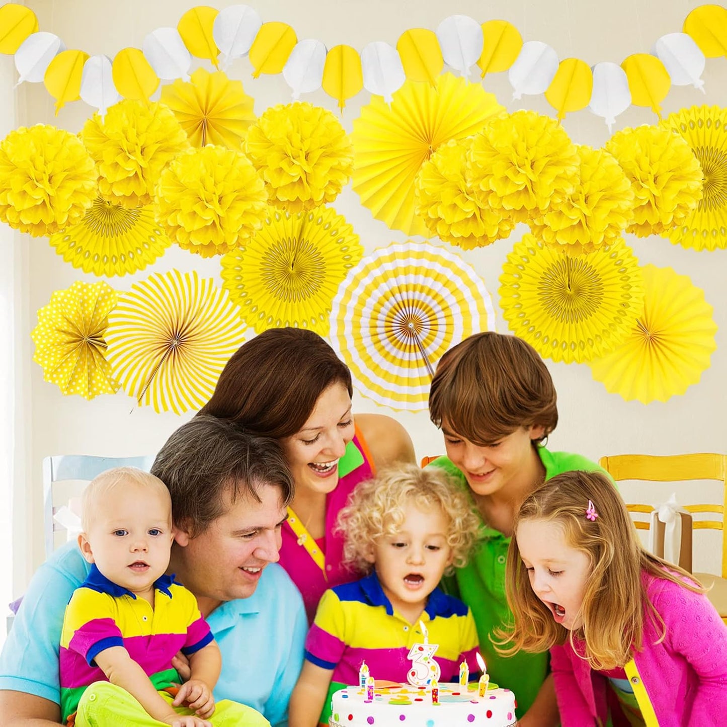 Yellow Party Decorations, Papar Fans Pompoms Fans Garlands for Birthday Bridal Baby Shower Wedding Graduation Spring Festival Party Decorations
